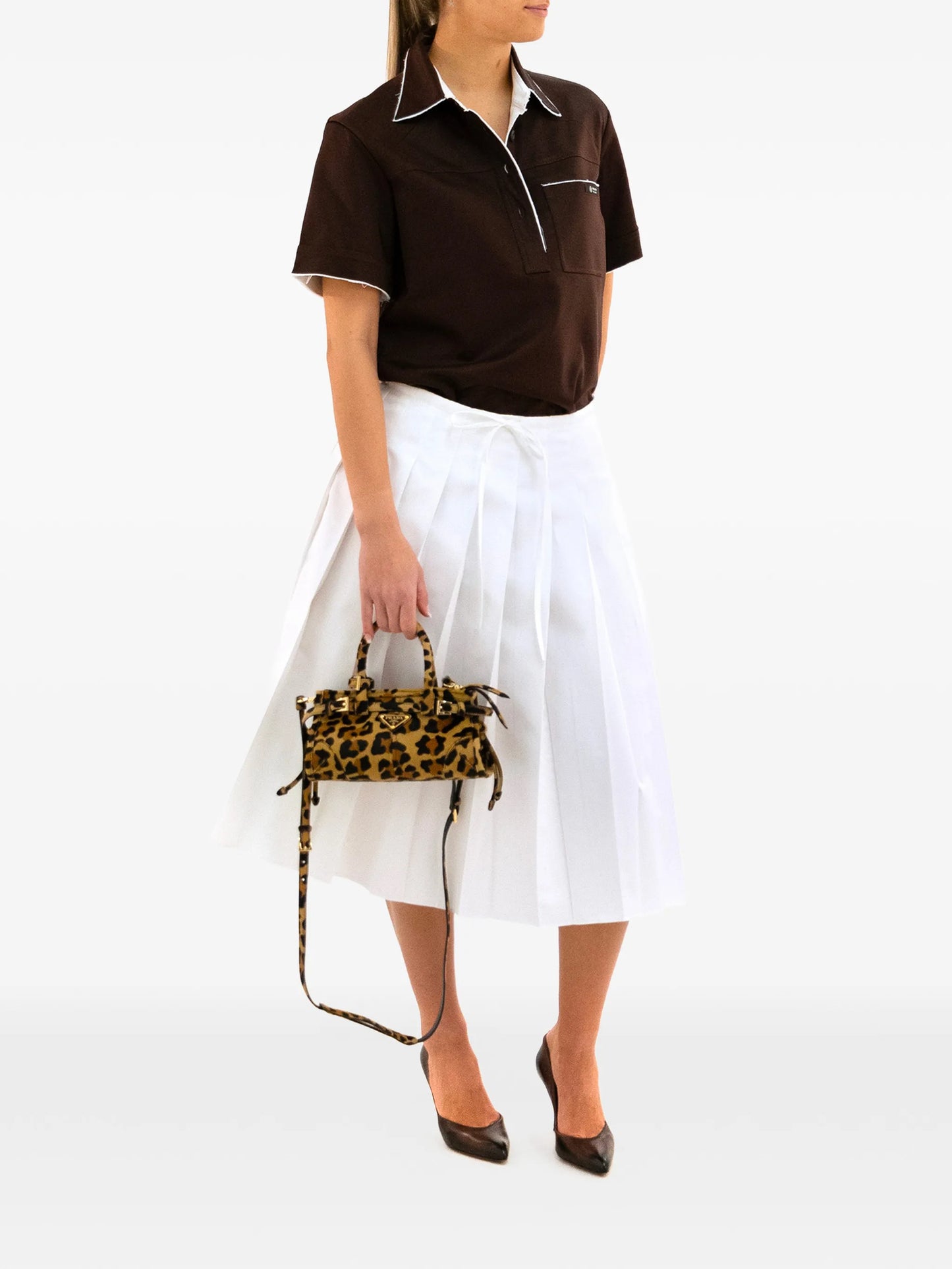 tie pleated midi skirt