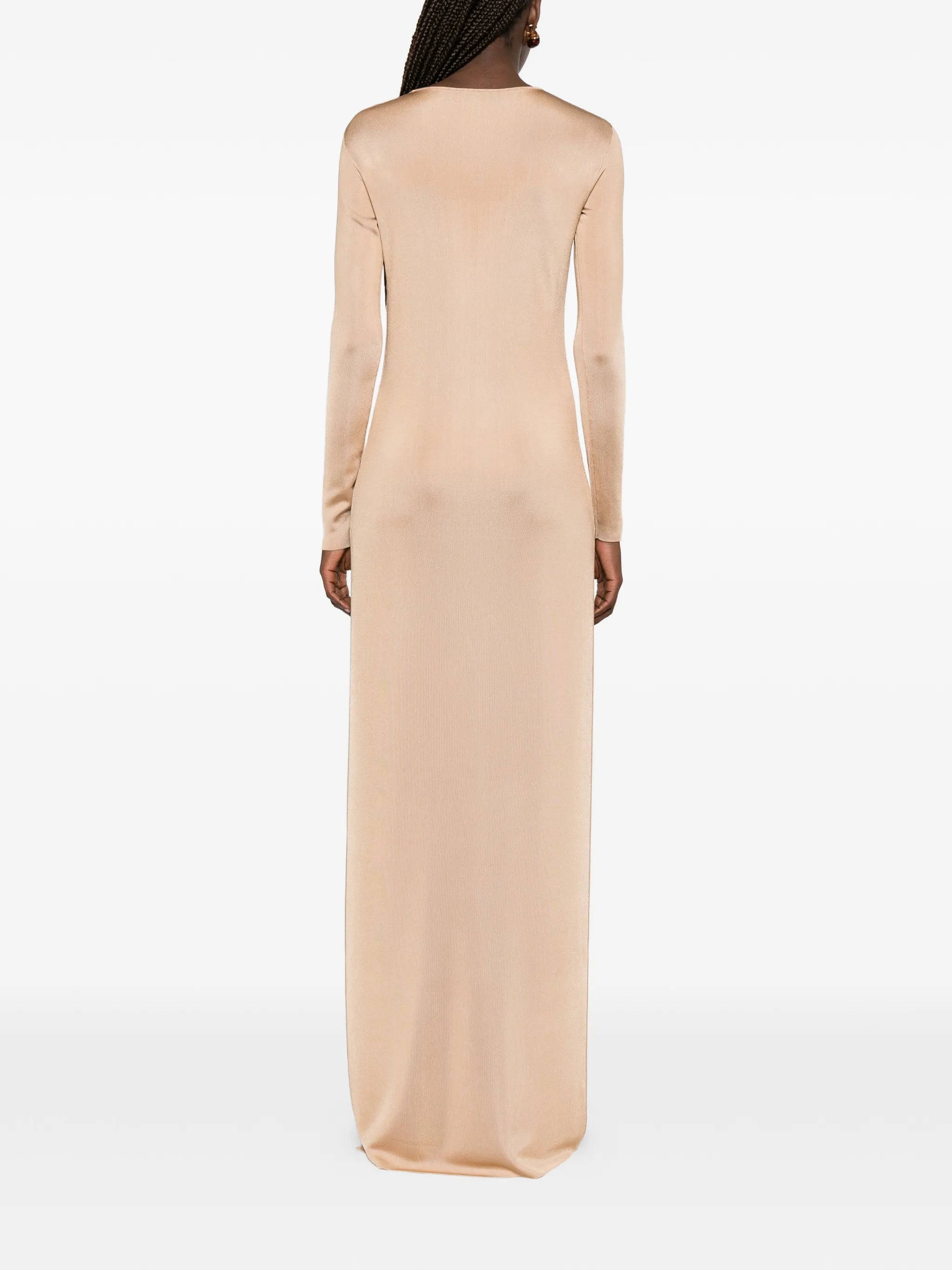 long-sleeve side-slit gown