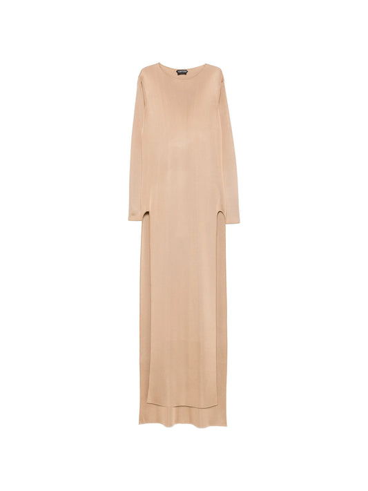 long-sleeve side-slit gown