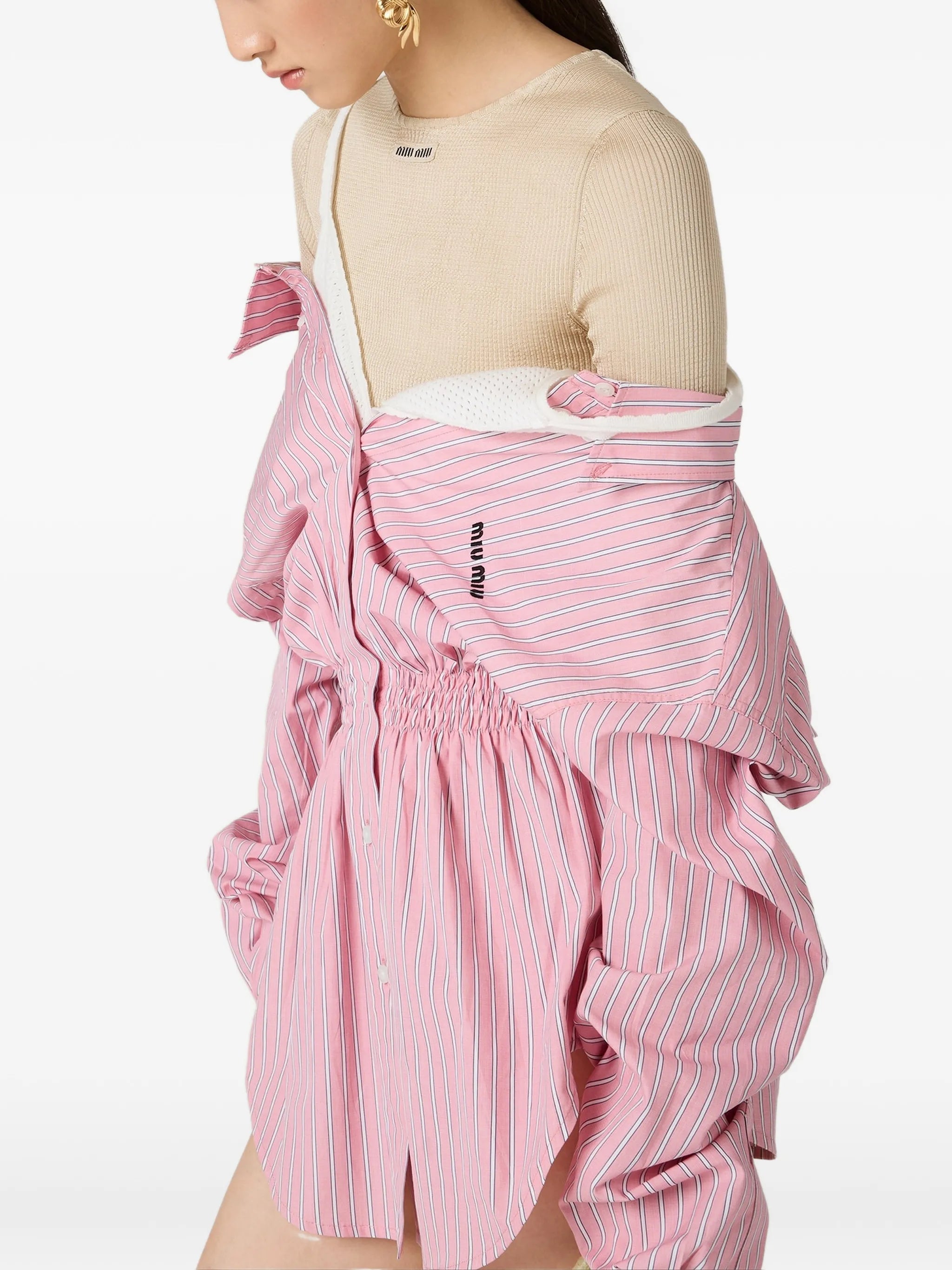 striped off-the-shoulder shirt mini dress