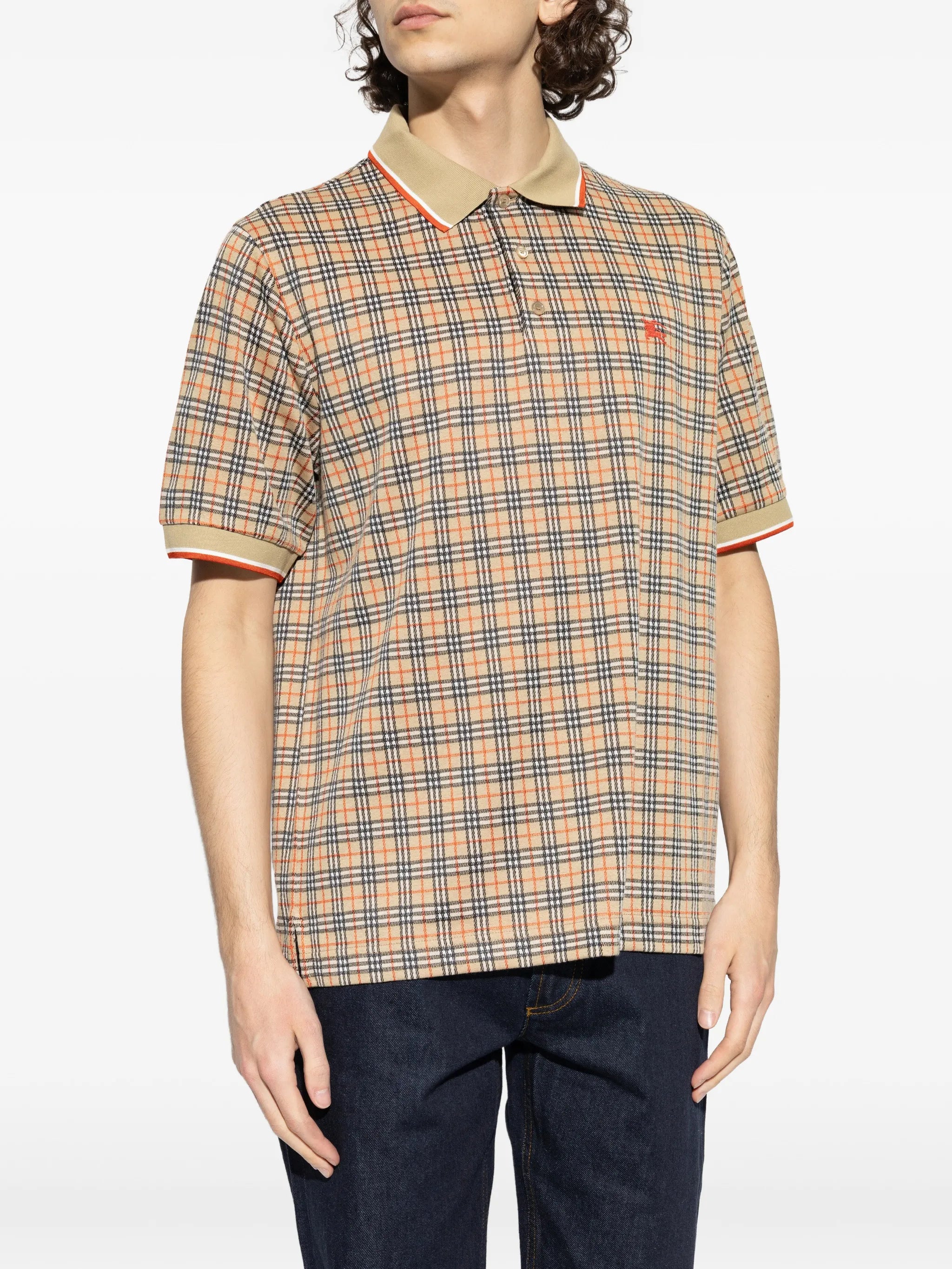 check-pattern logo-detail polo shirt