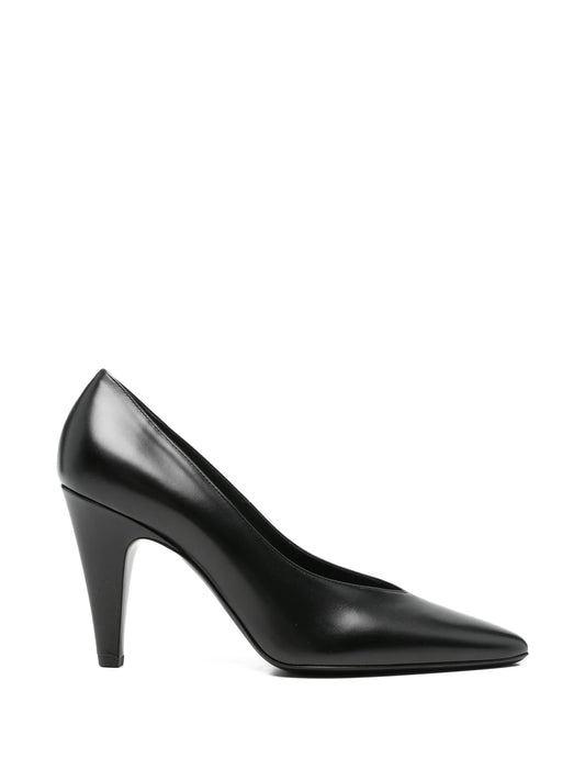 leather heeled pumps