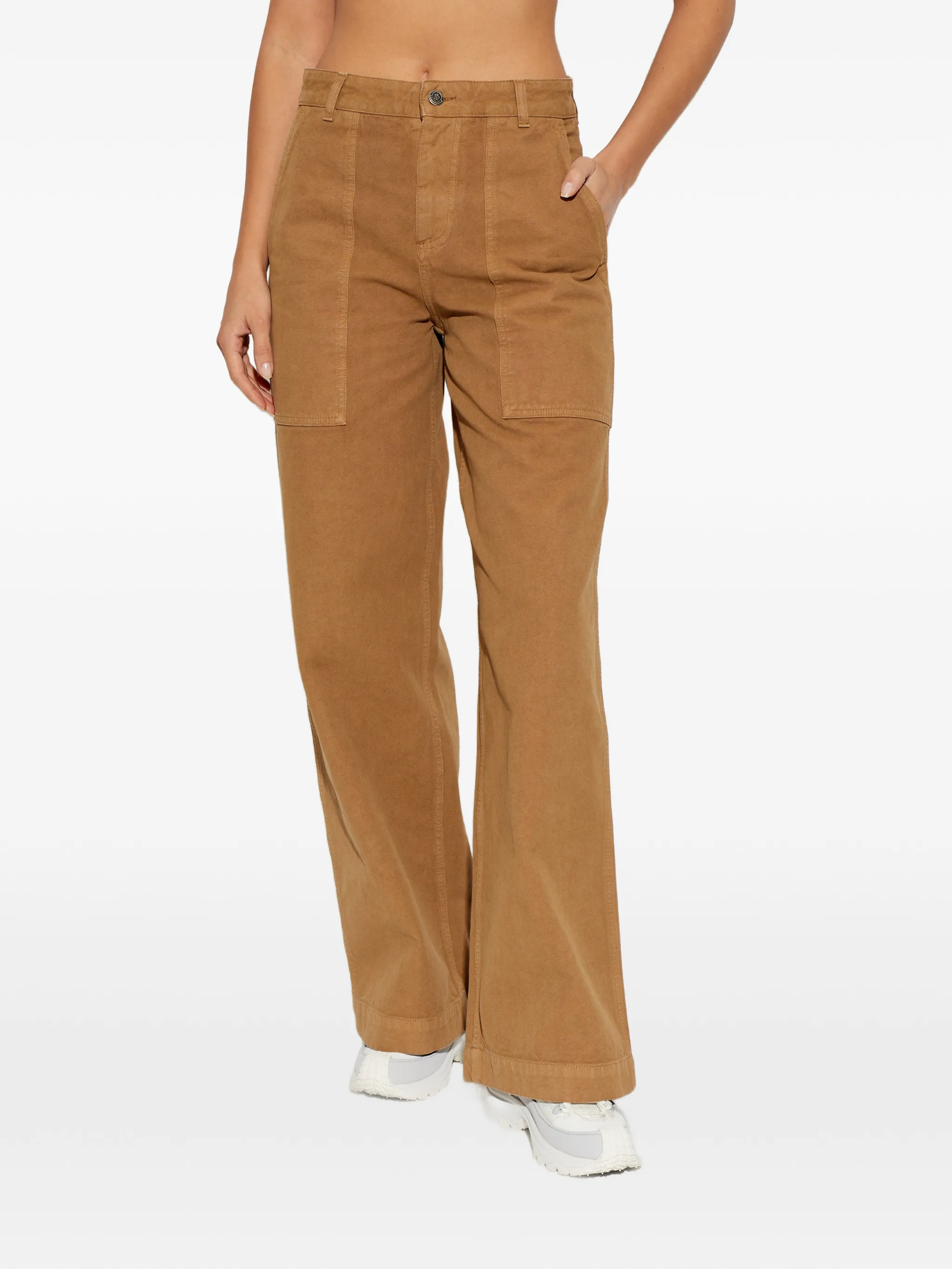 leather logo cotton trousers