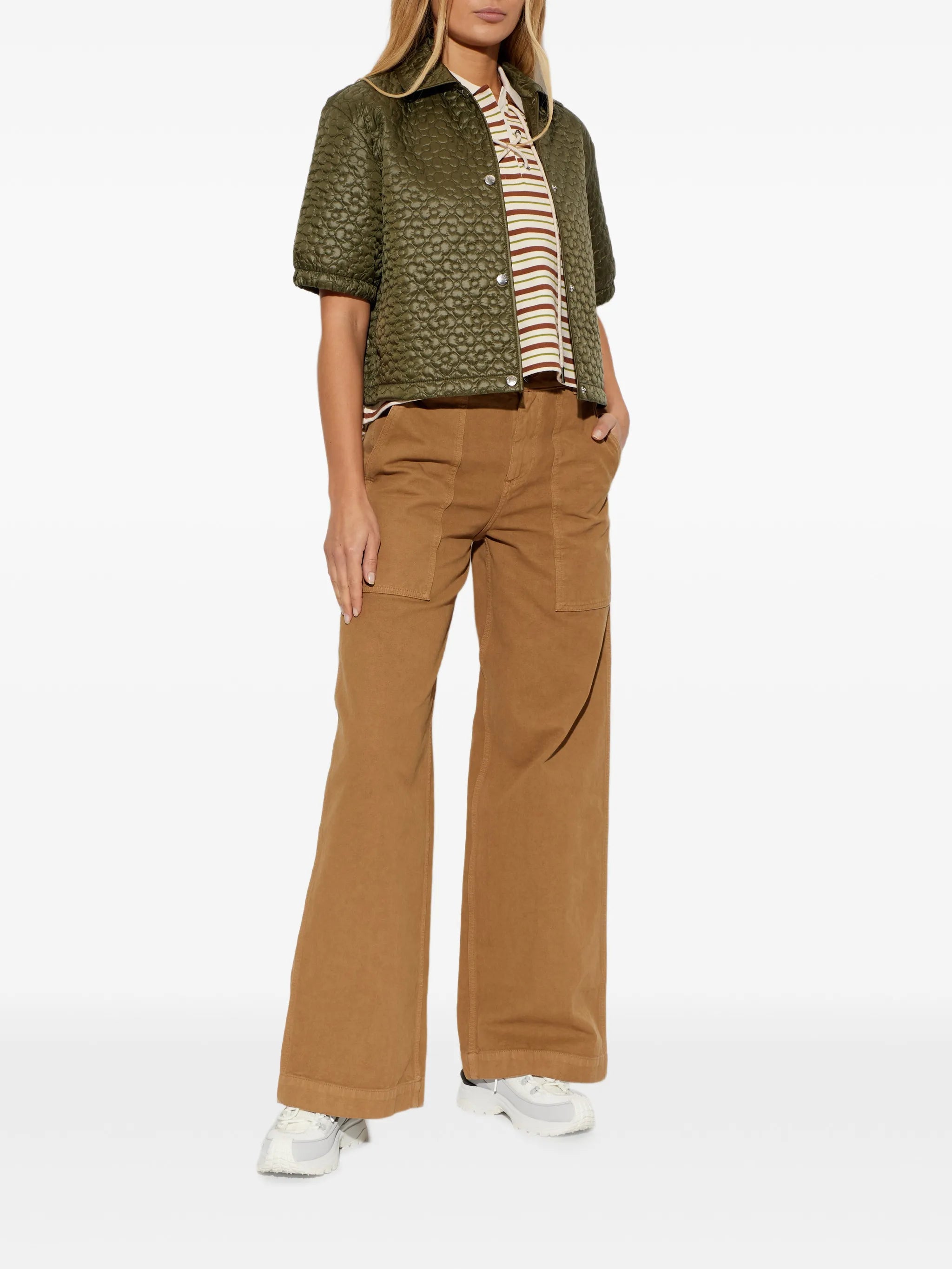 flower quilted short-sleeve top