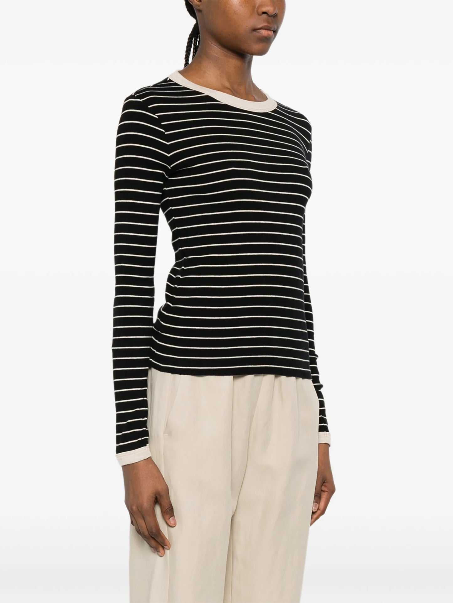 striped long-sleeved cotton T-shirt