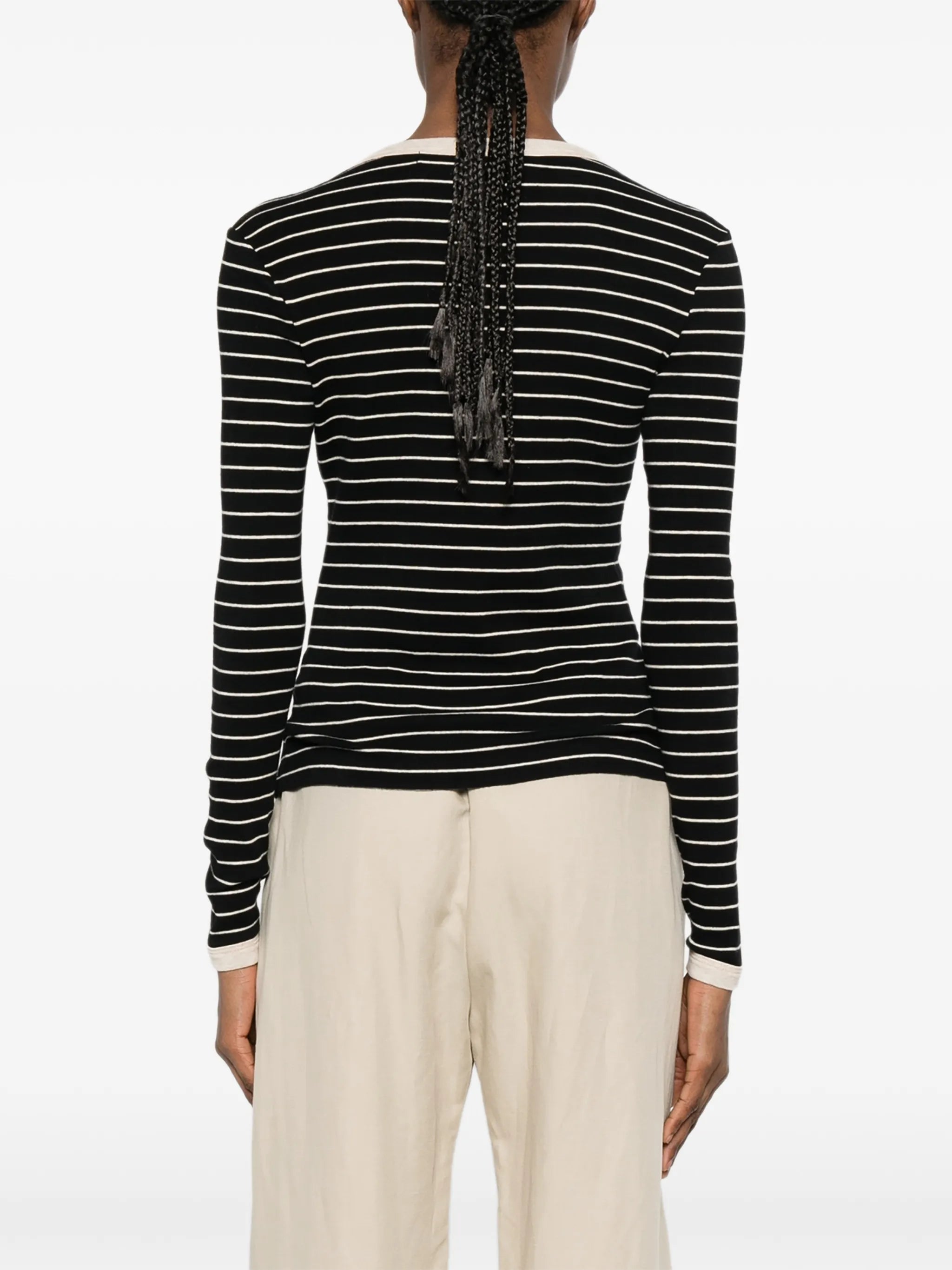 striped long-sleeved cotton T-shirt