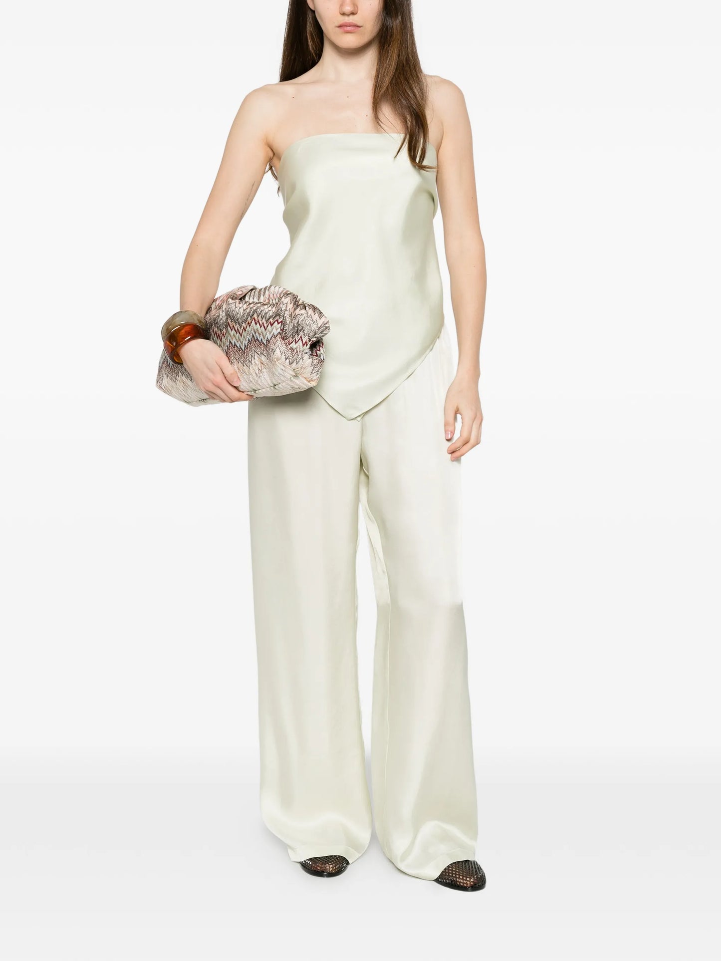 strapless scarf-hem top