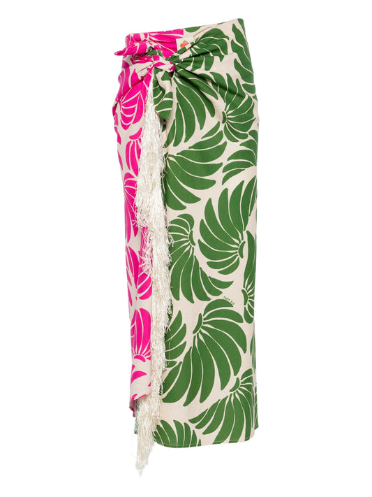 fringe floral-print skirt