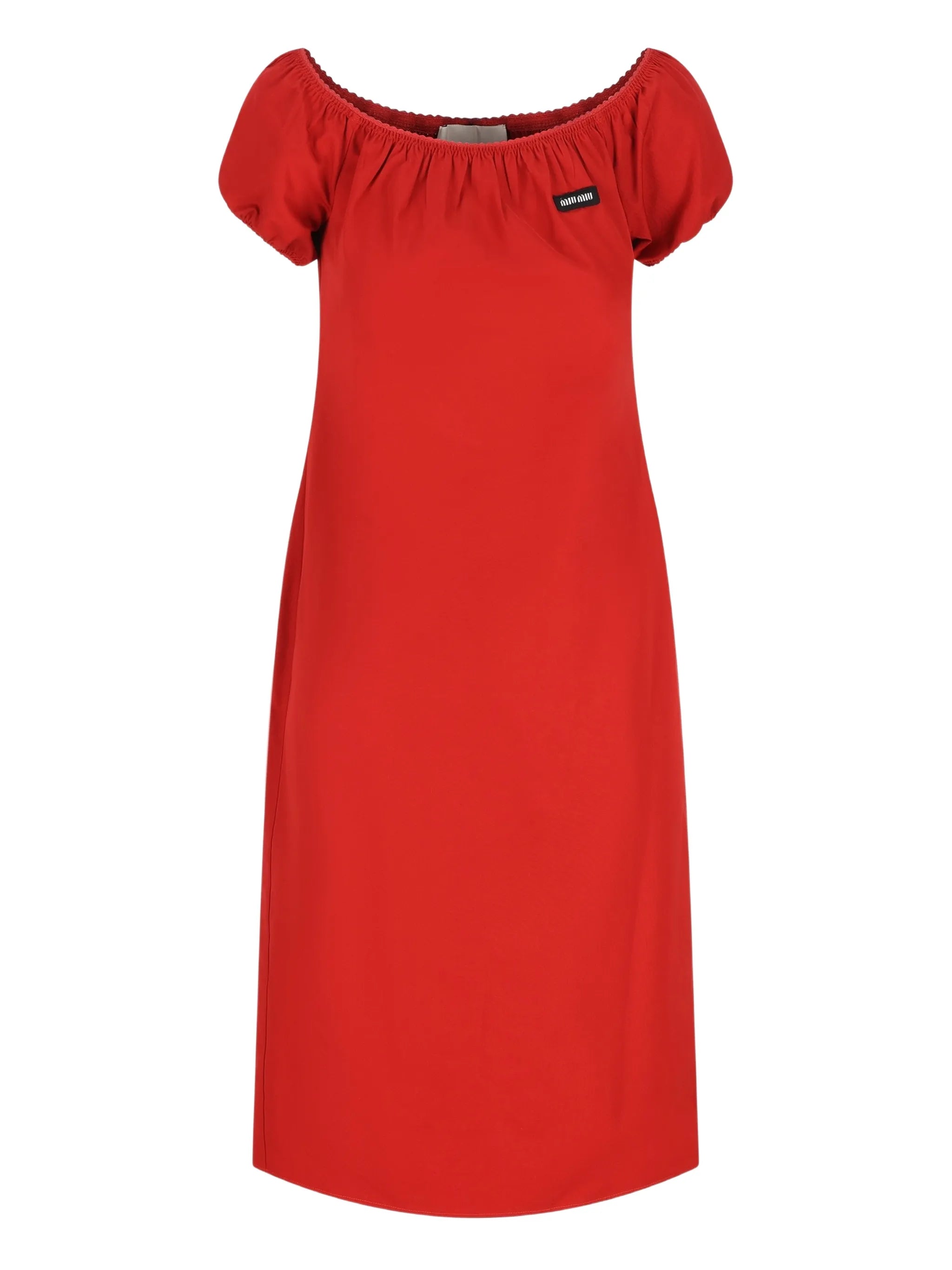 off-shoulder label-detail midi dress
