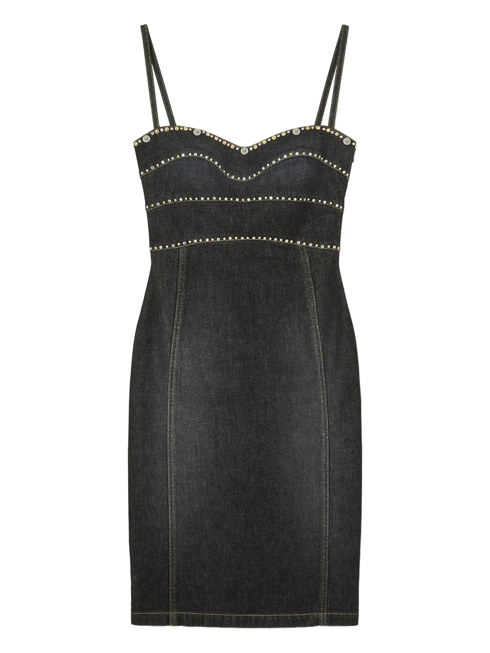 embellished denim dress