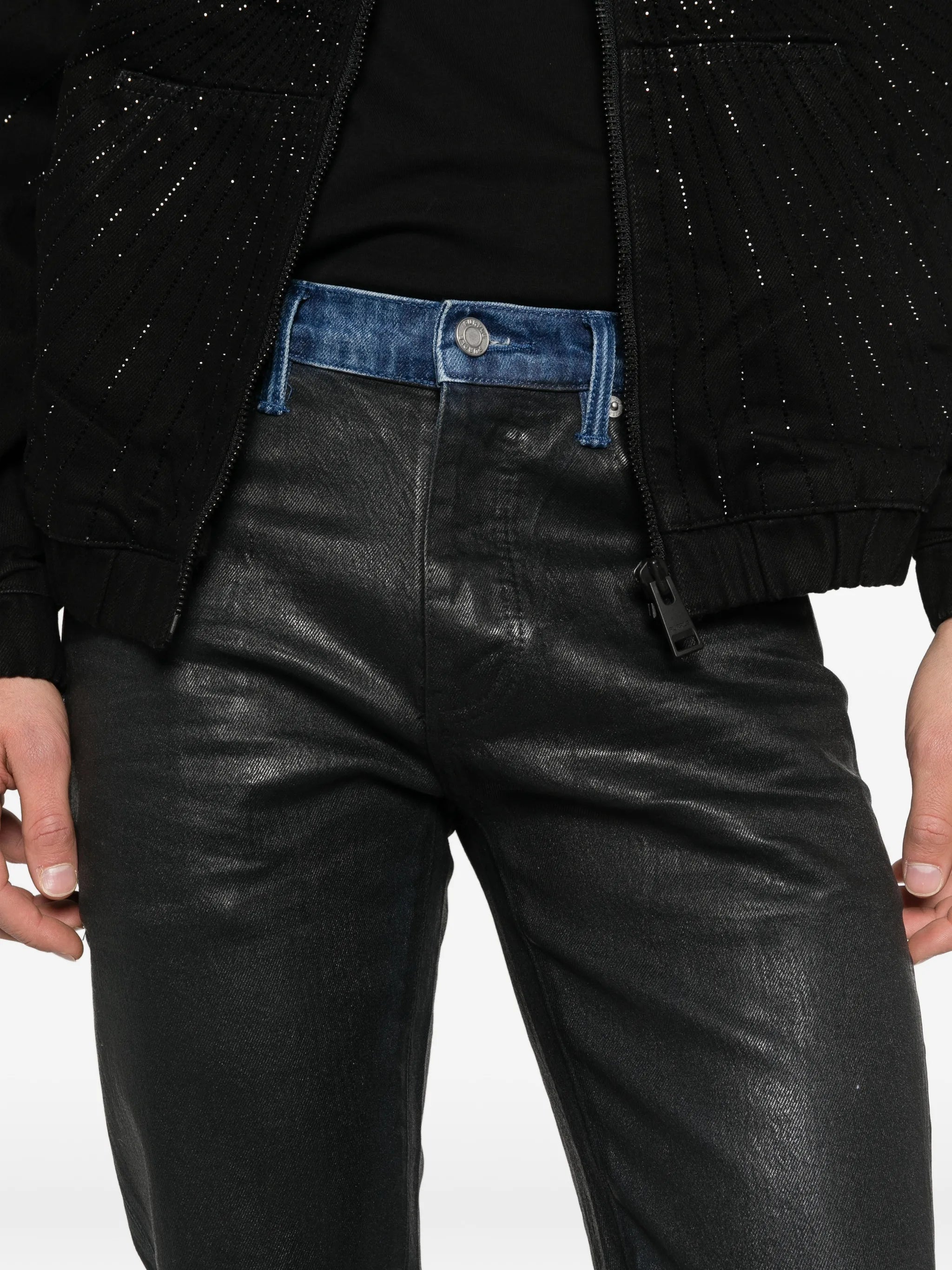 P001 coated indigo pants