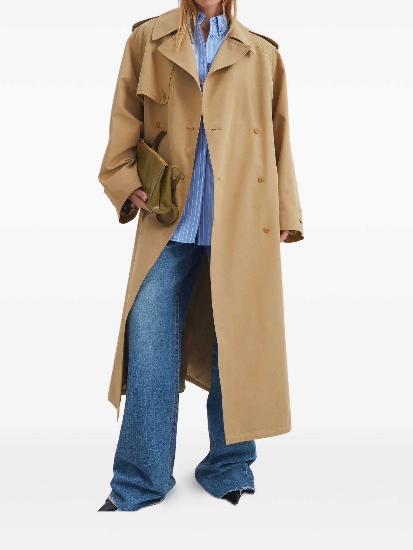 buttoned belted coat