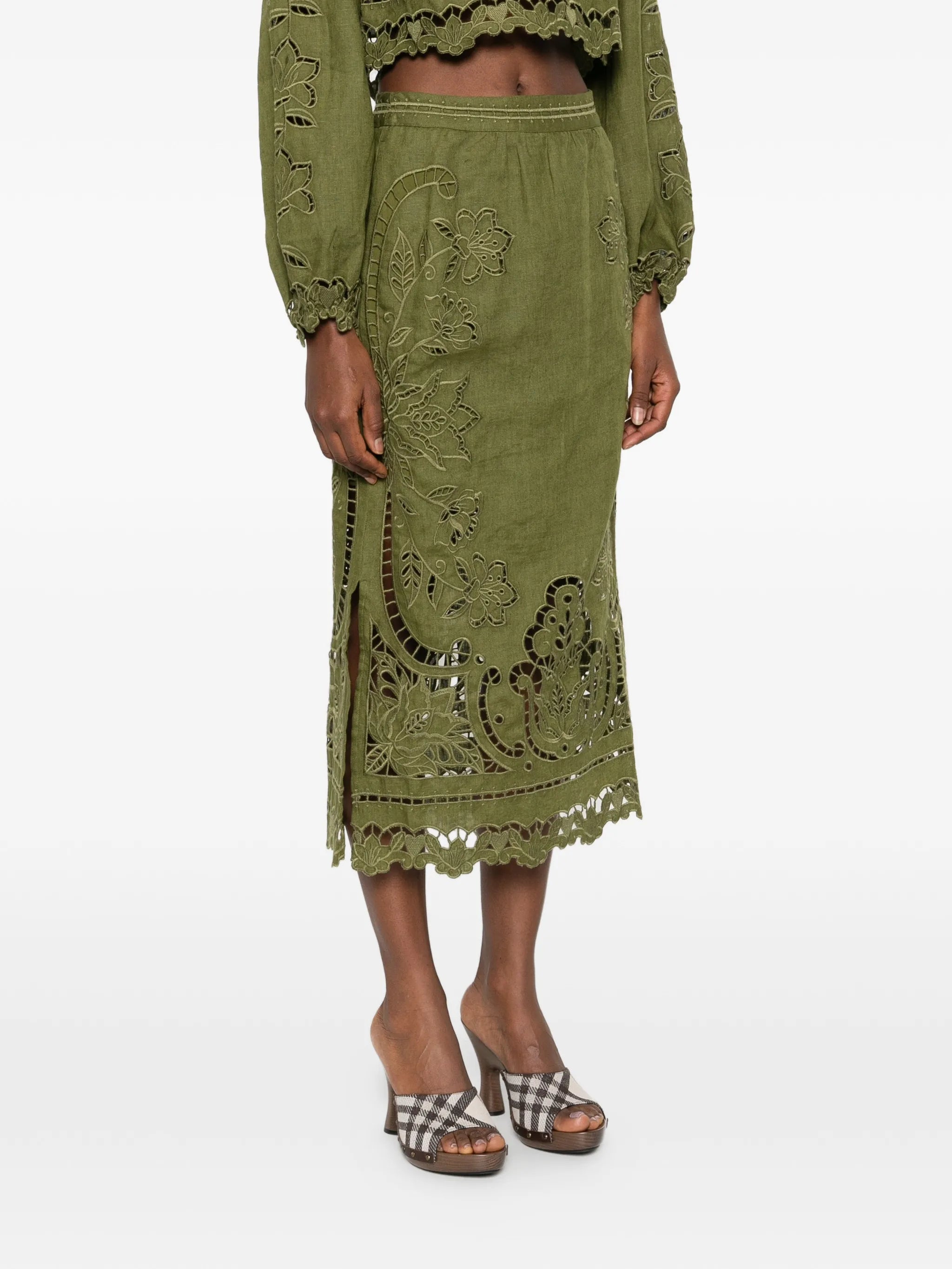 Green Majestic Garden midi skirt