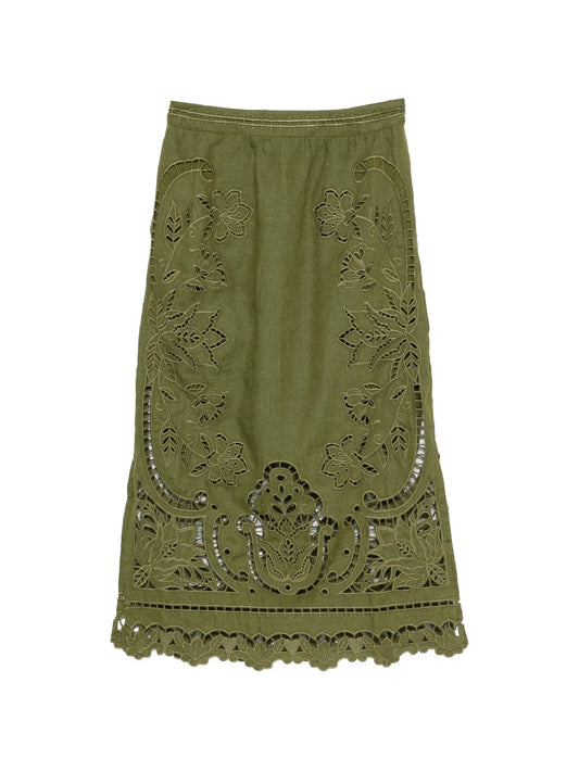 Green Majestic Garden midi skirt