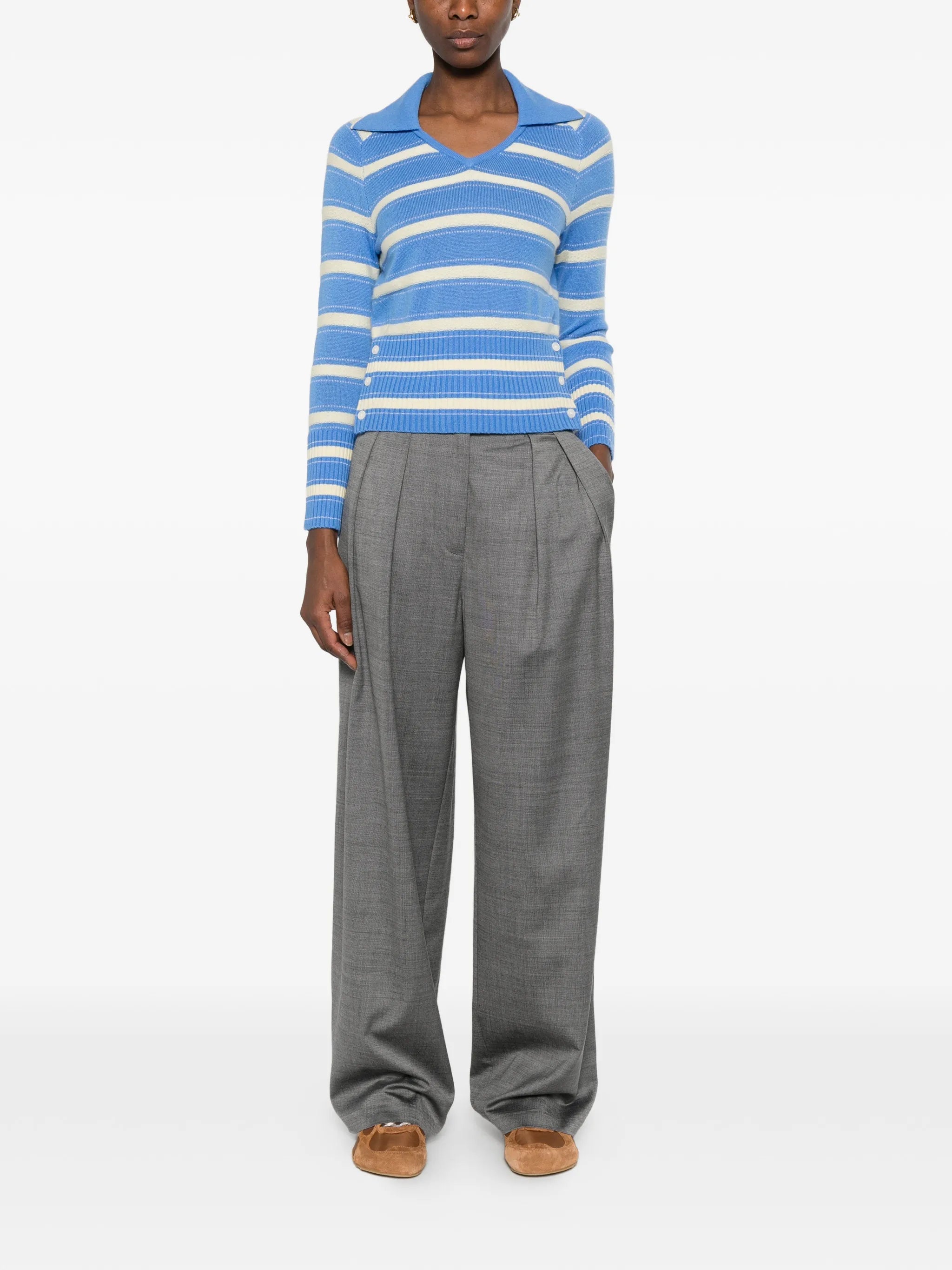 Port striped button-detail sweater