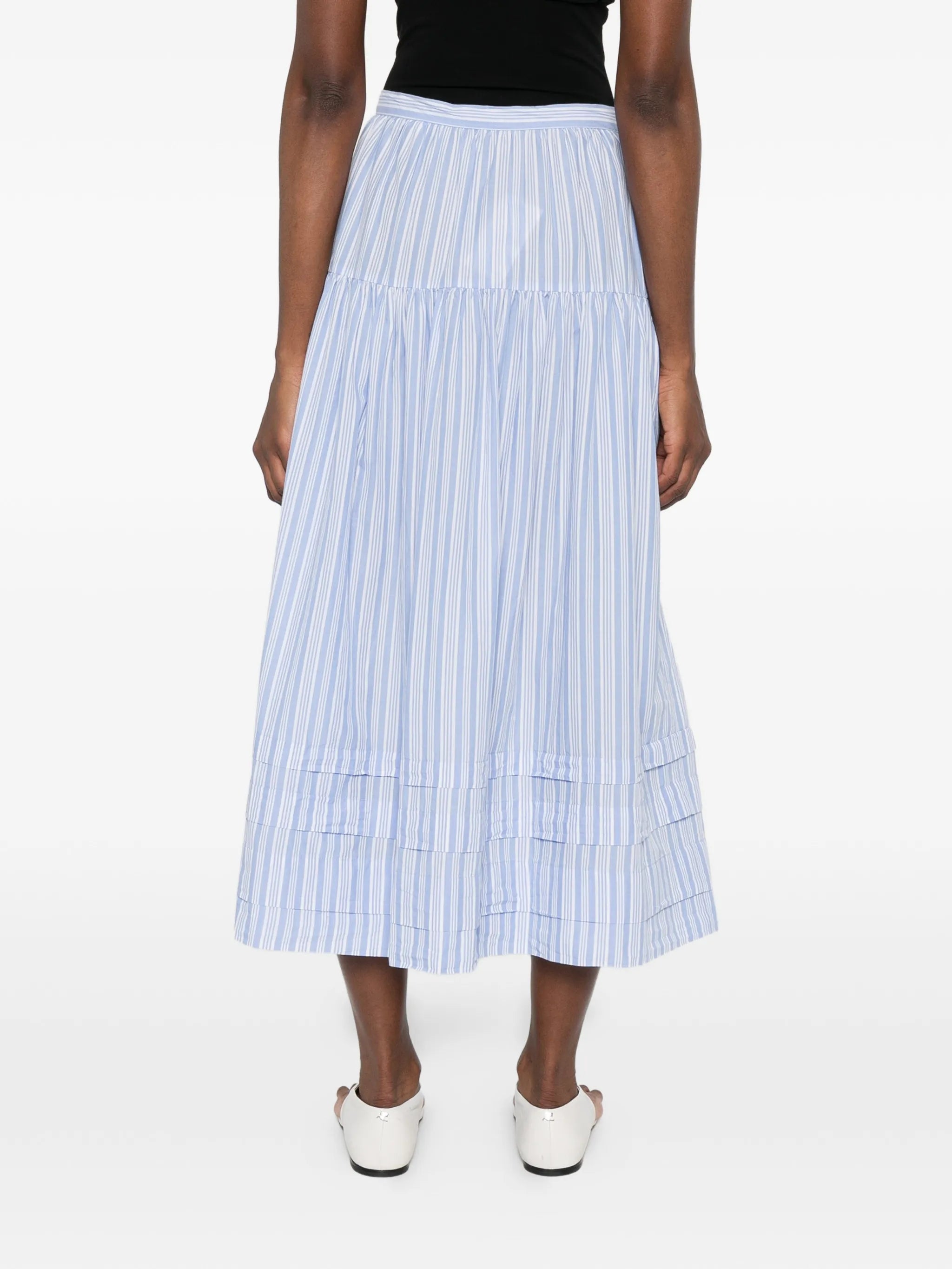 striped tiered midi skirt