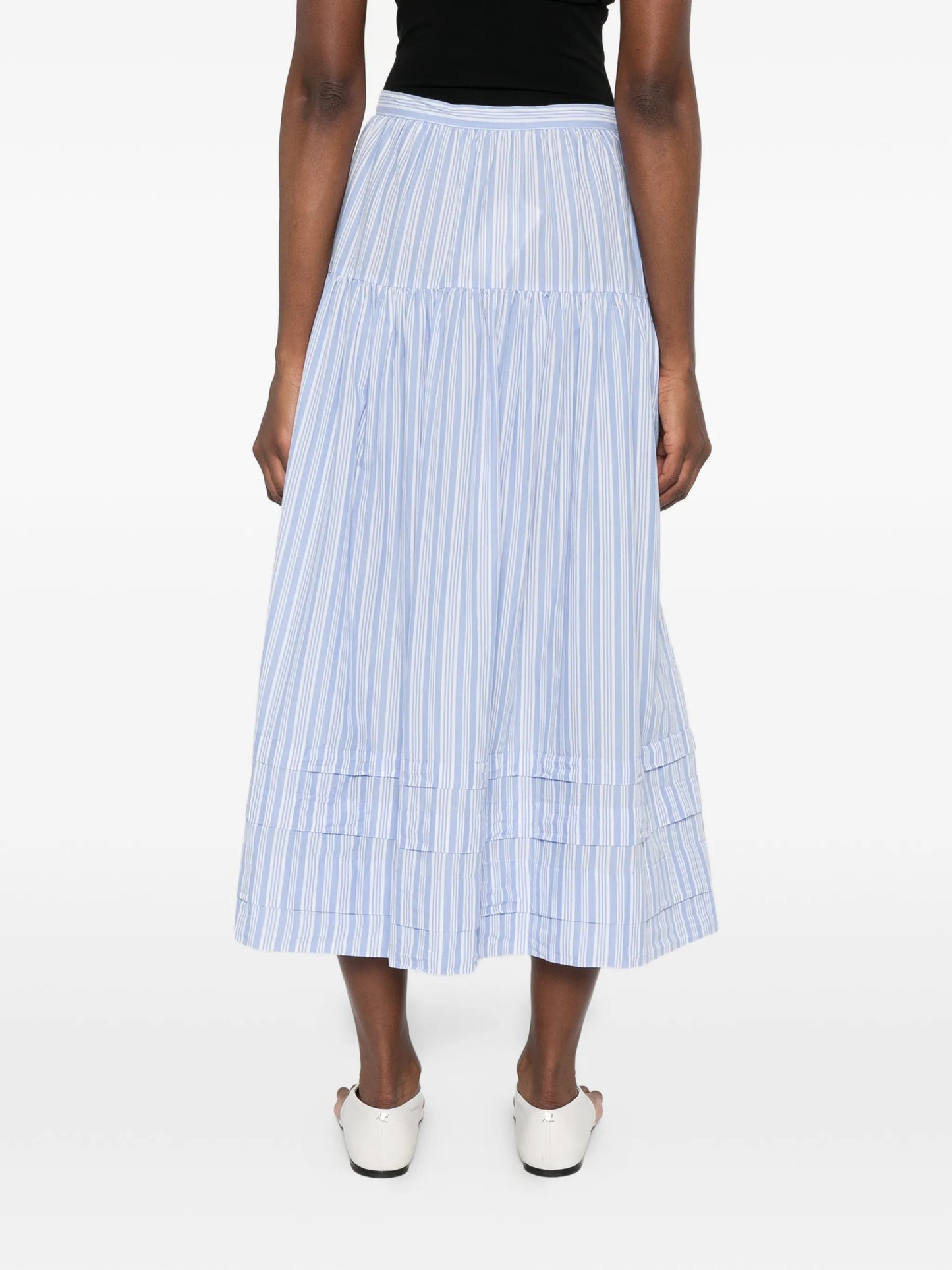 striped tiered midi skirt
