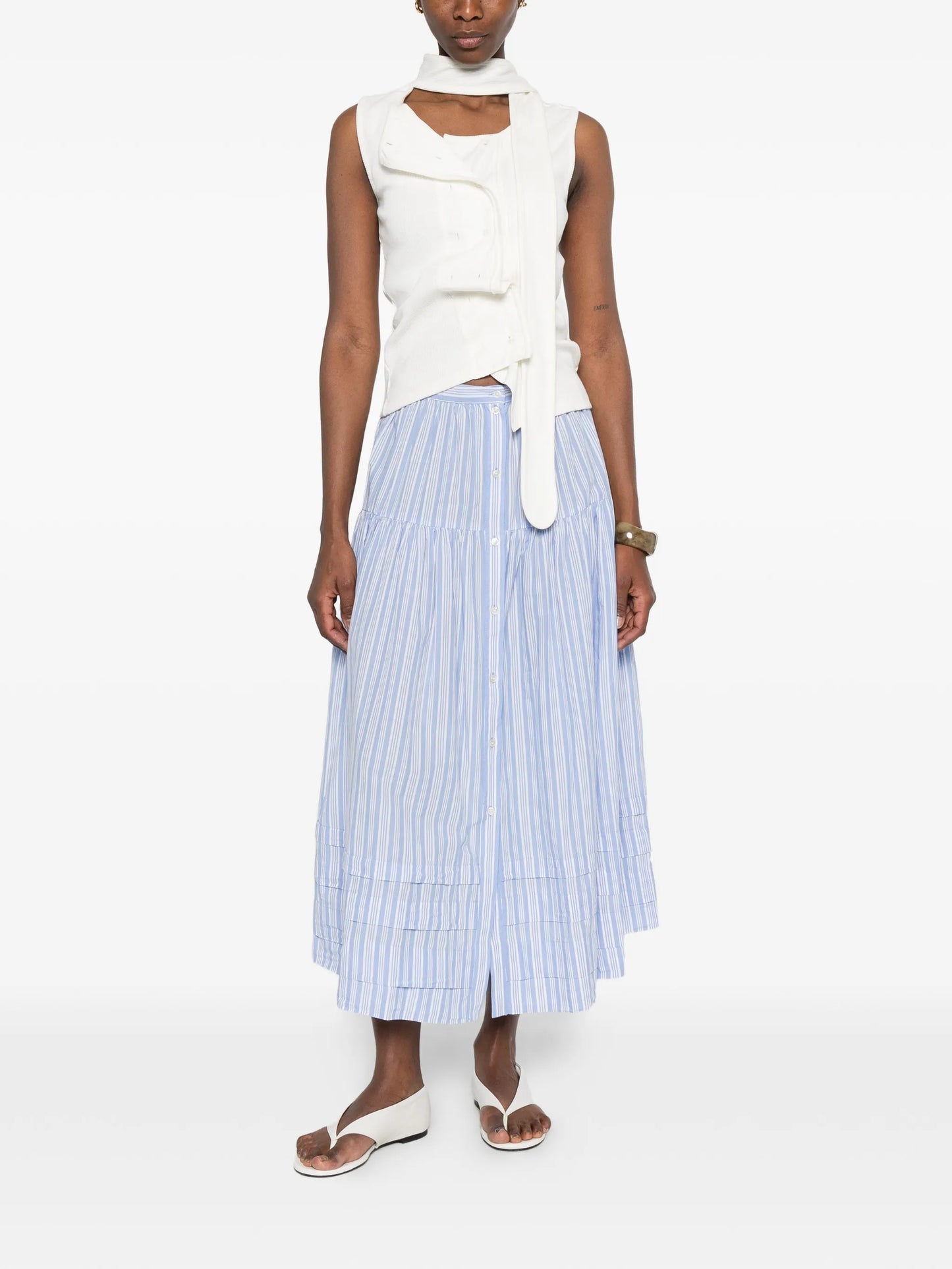 striped tiered midi skirt
