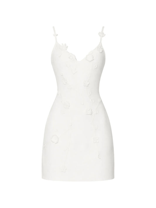 floral-appliqué mini dress