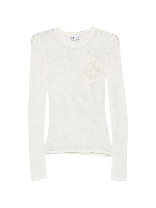 mesh pointelle long-sleeve T-shirt