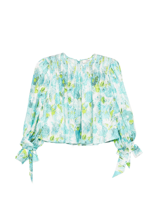 floral-detail crew neck blouse