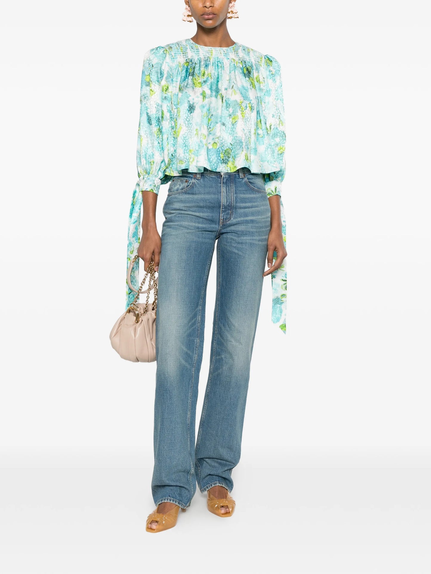 floral-detail crew neck blouse