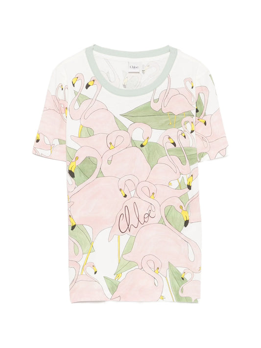 flamingo-print T-shirt