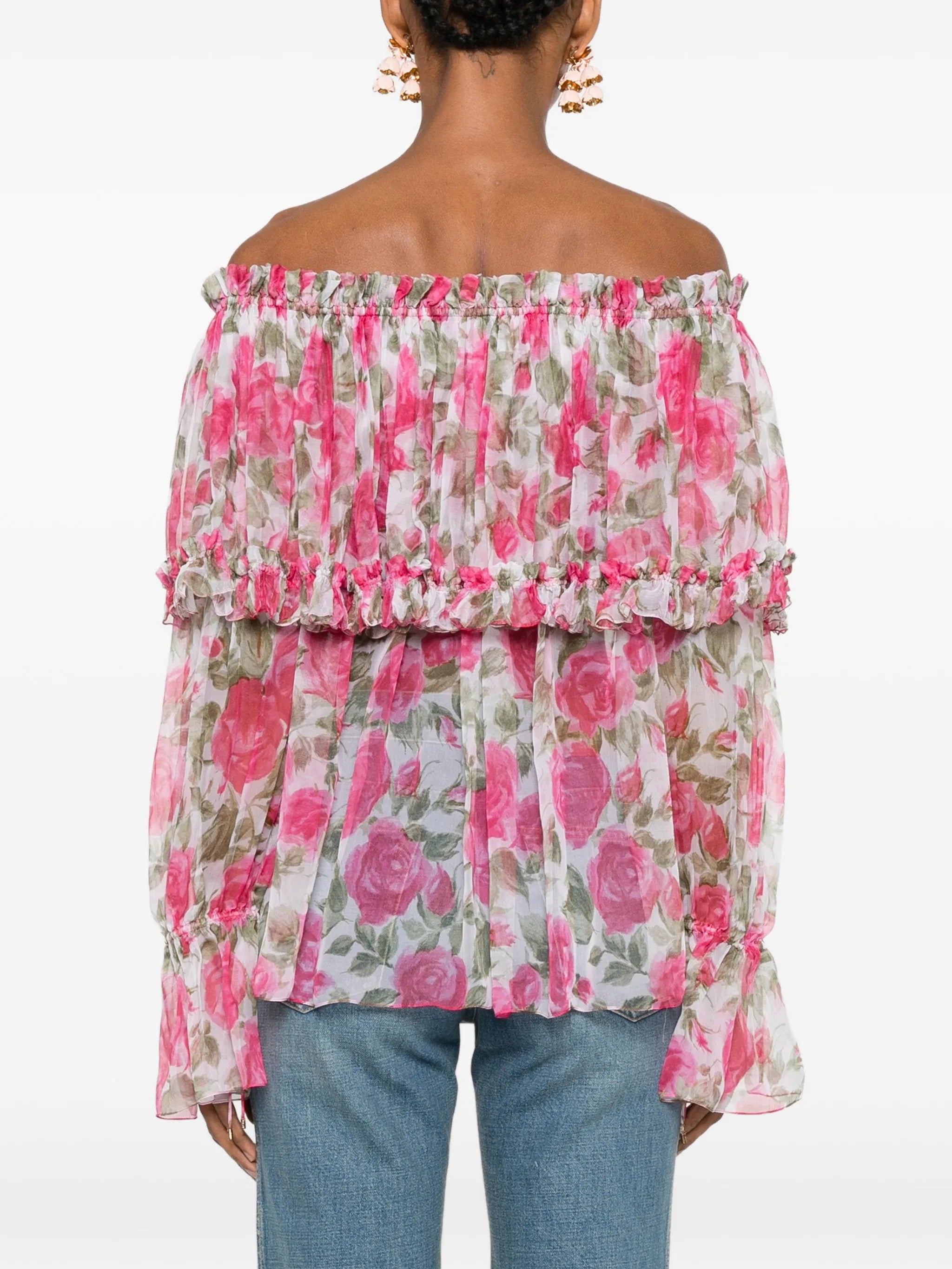 floral-print ruffled blouse