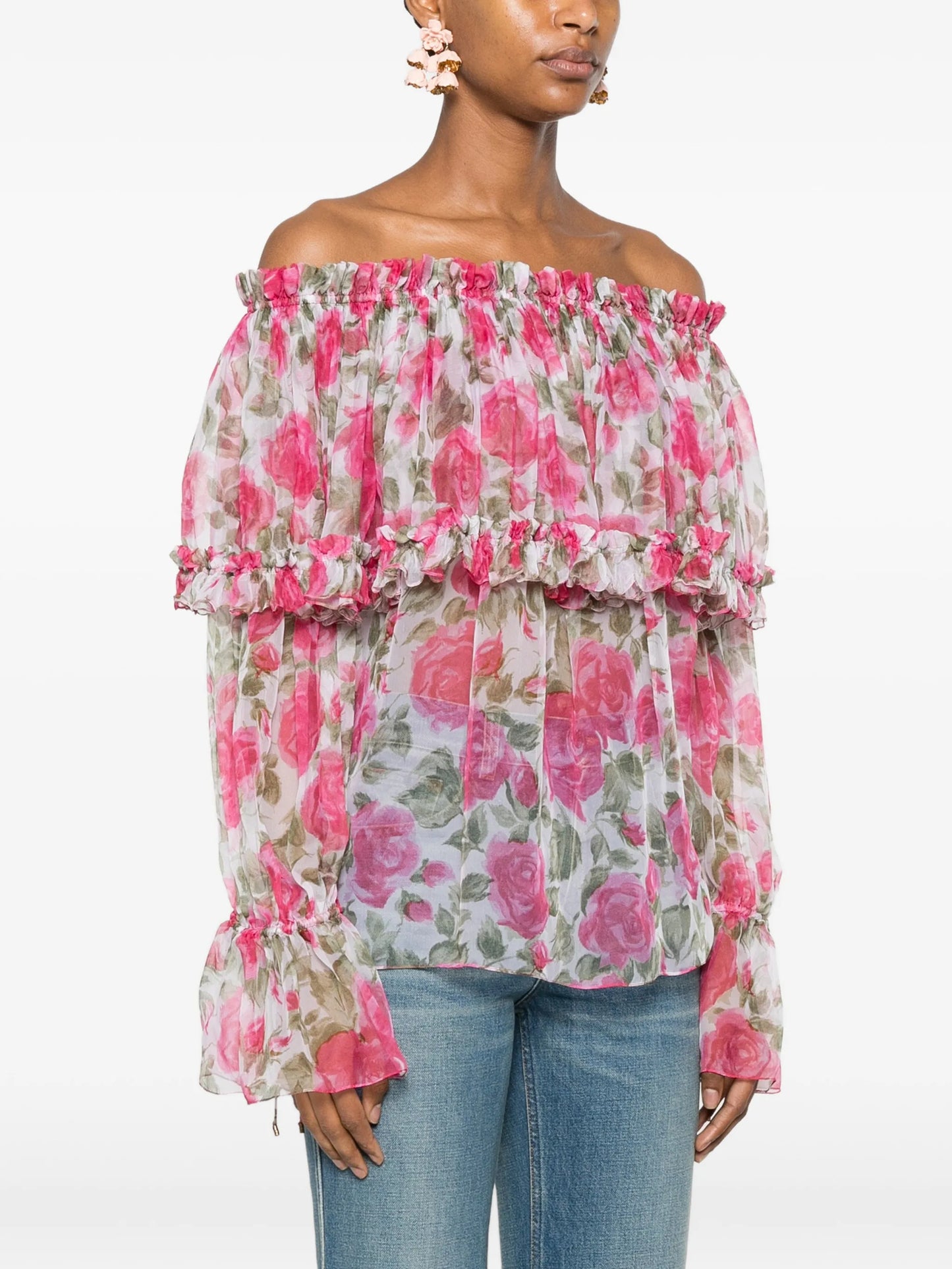 floral-print ruffled blouse