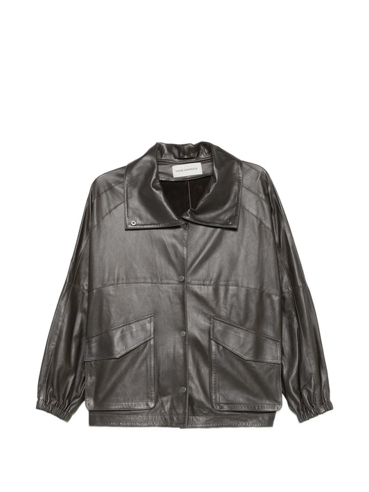 flap-pocket leather jacket