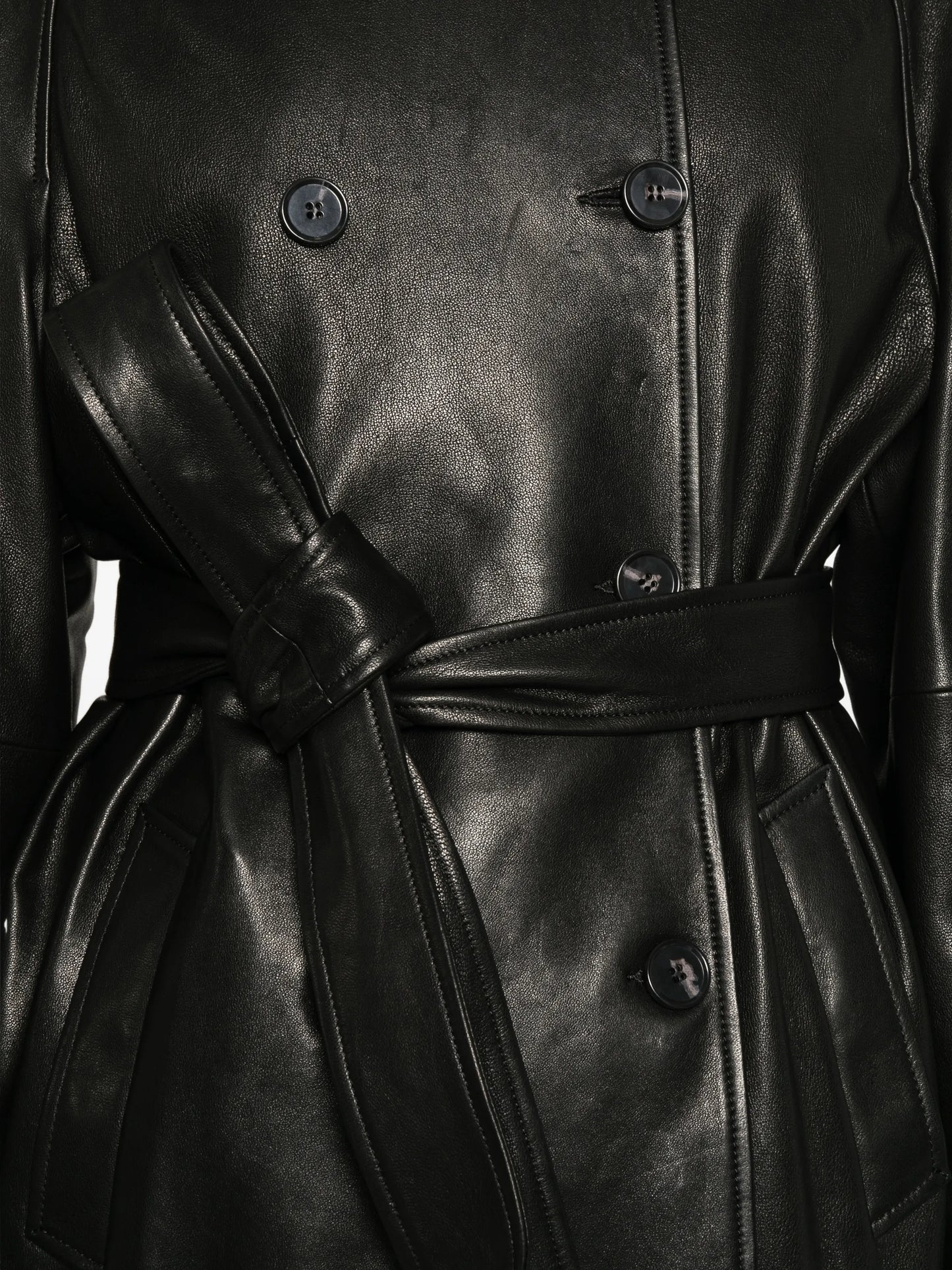 Quinn double-breasted leather coat