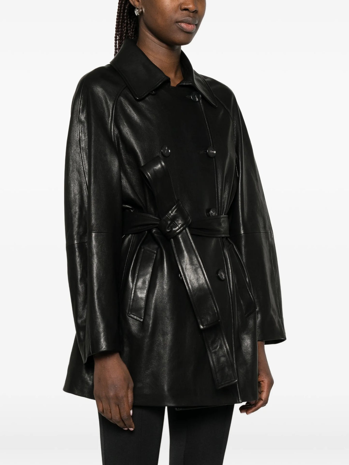 Quinn double-breasted leather coat