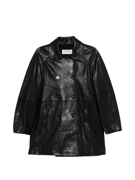 Quinn double-breasted leather coat