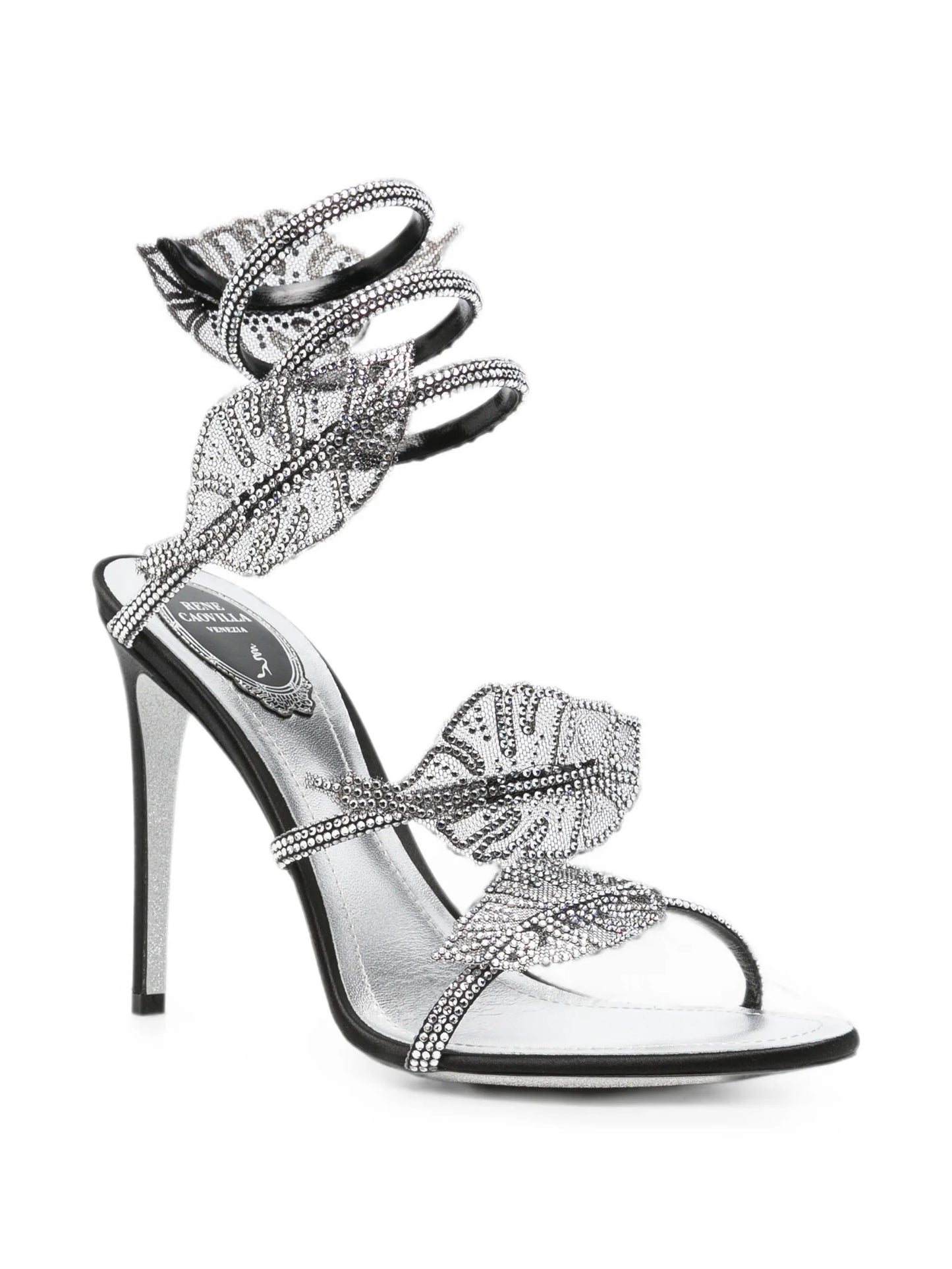 Leaf crystal-embellished heeled sandals