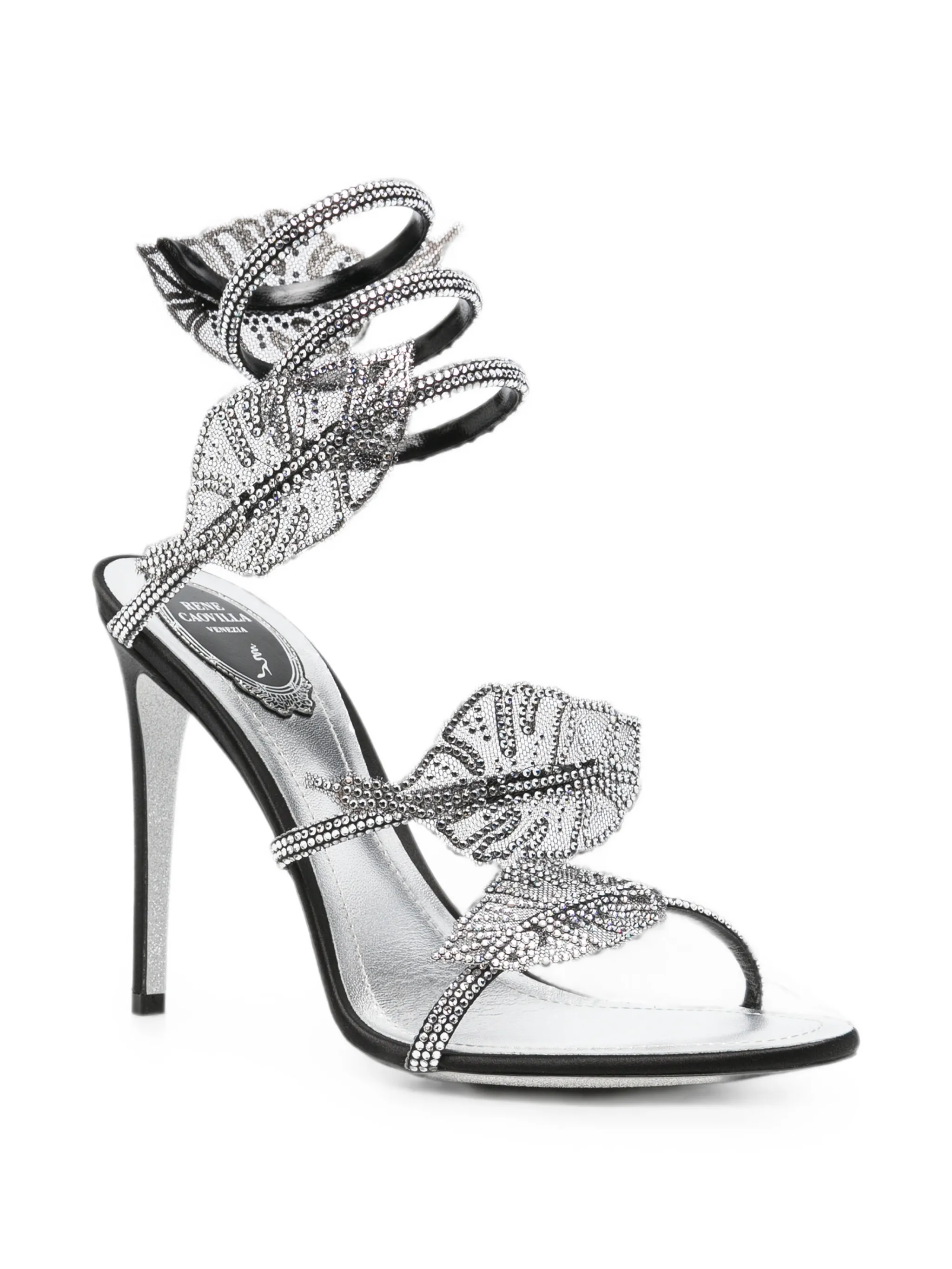Leaf crystal-embellished heeled sandals