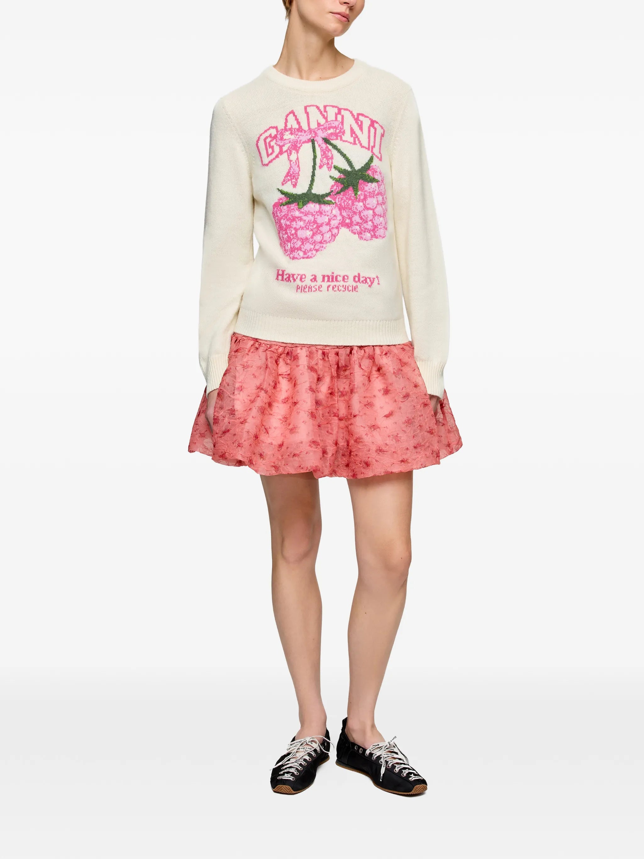 raspberry graphic-print jumper