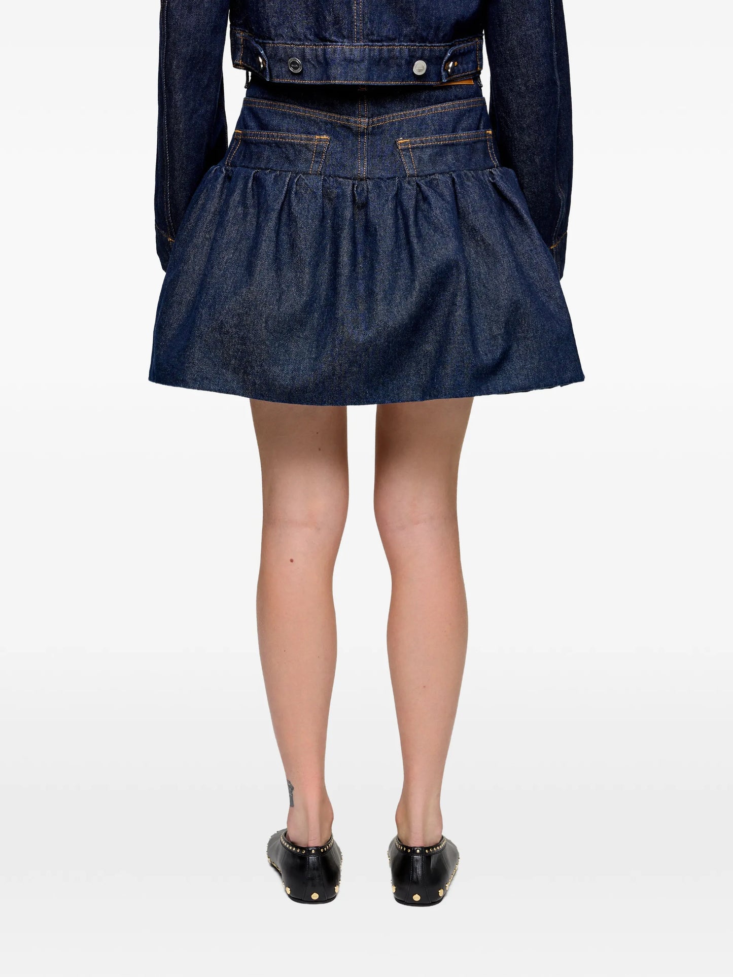 ruffled denim mini skirt