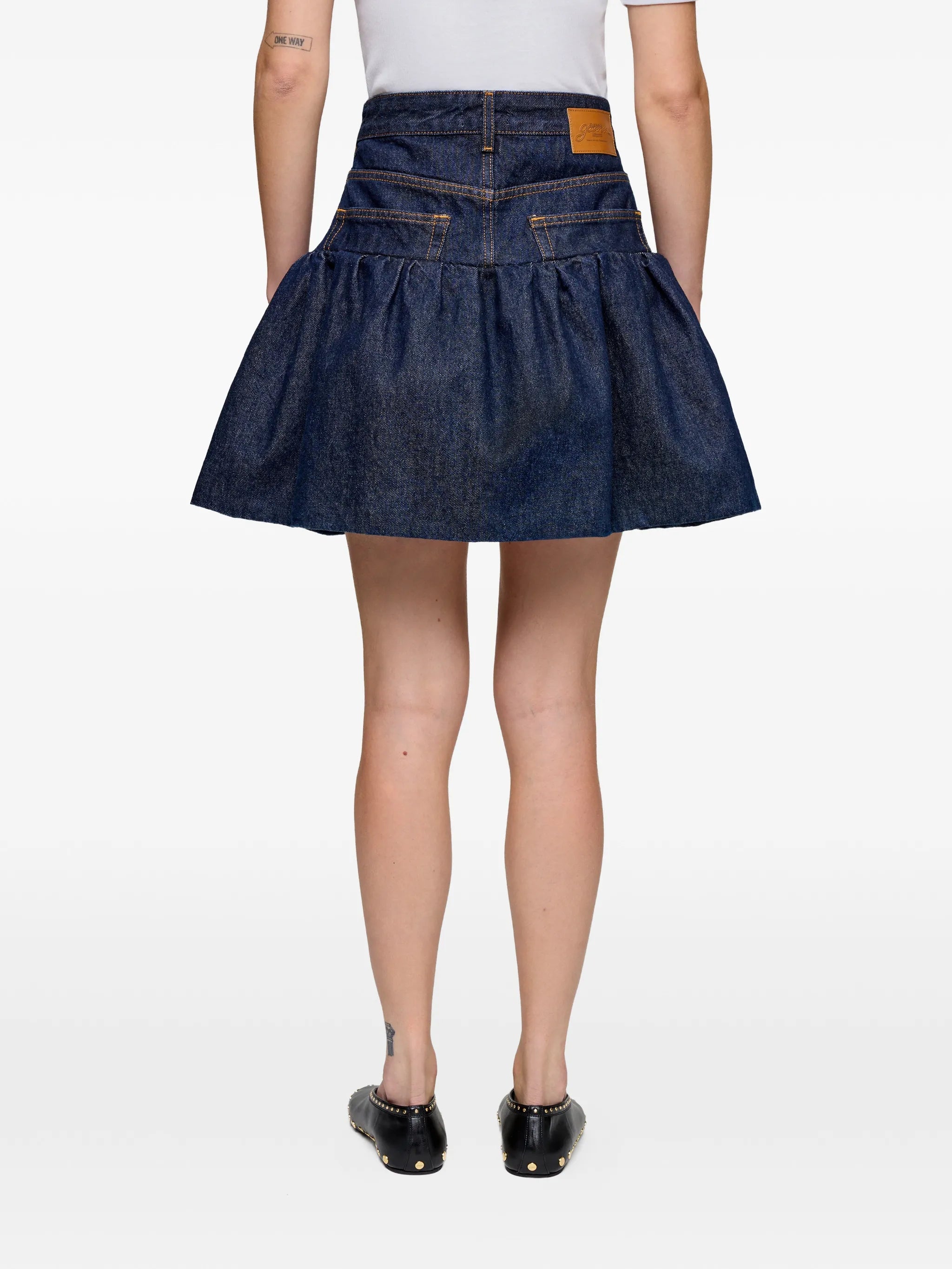 ruffled denim mini skirt