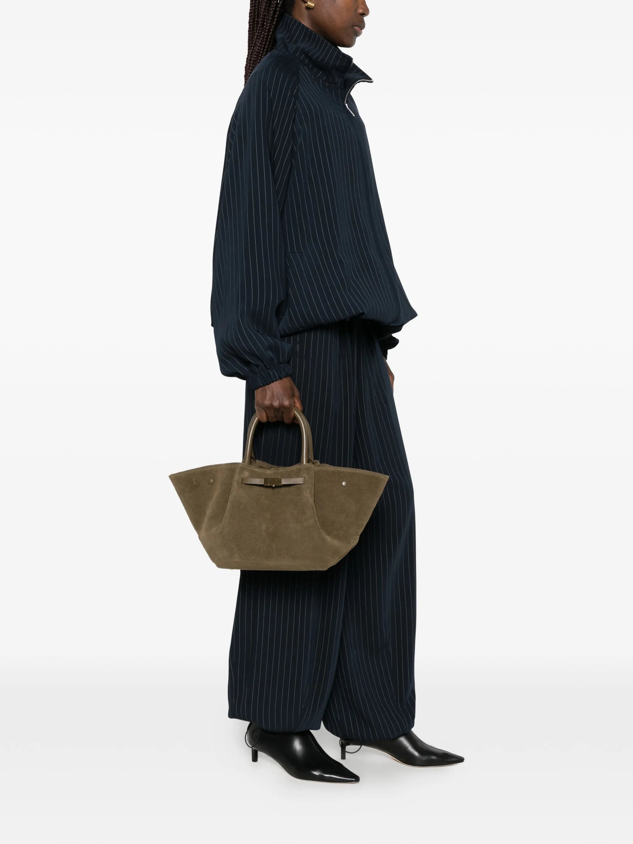 Midi New York perforated-detail suede tote bag