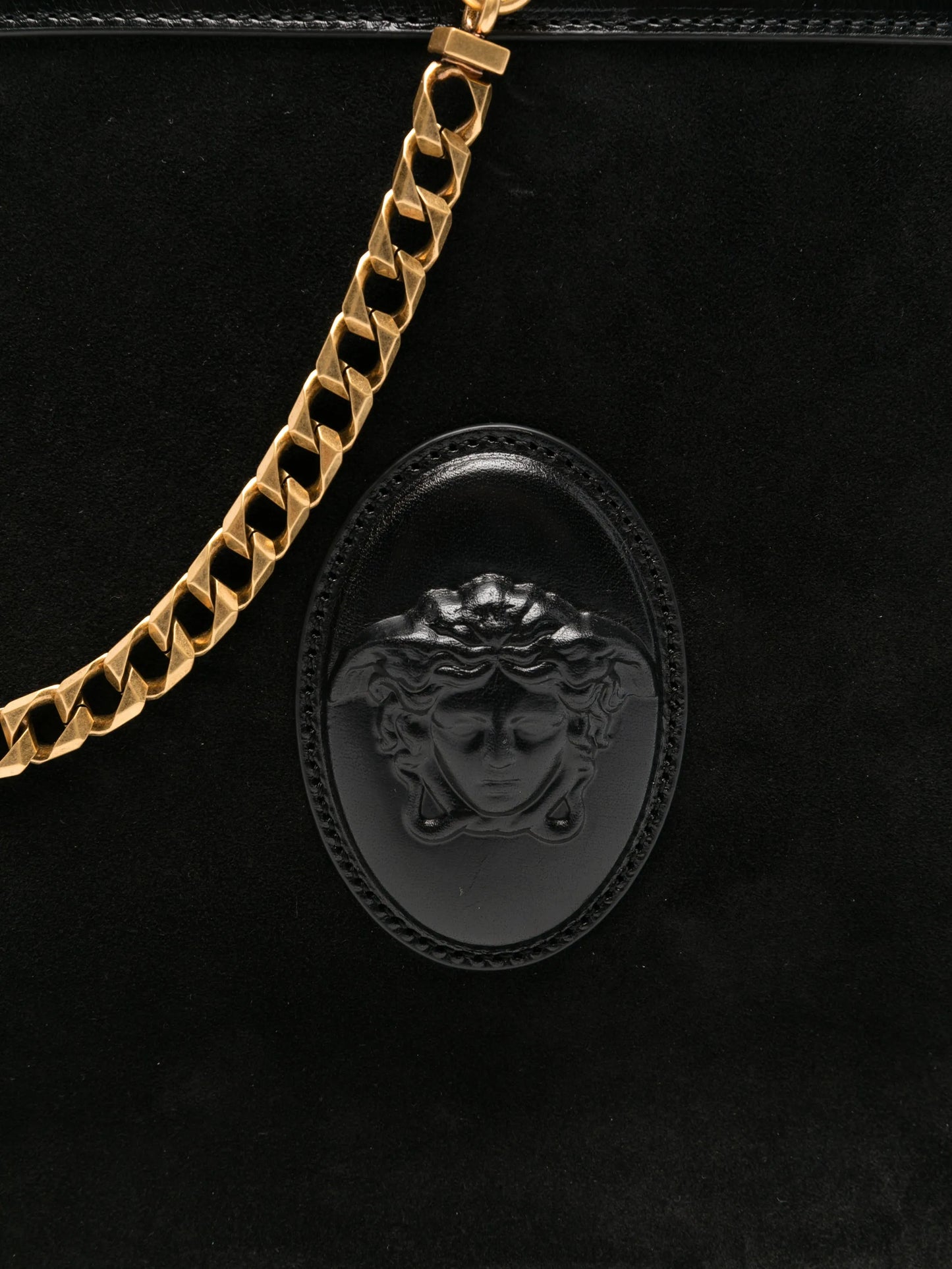 chain-detail leather bucket bag