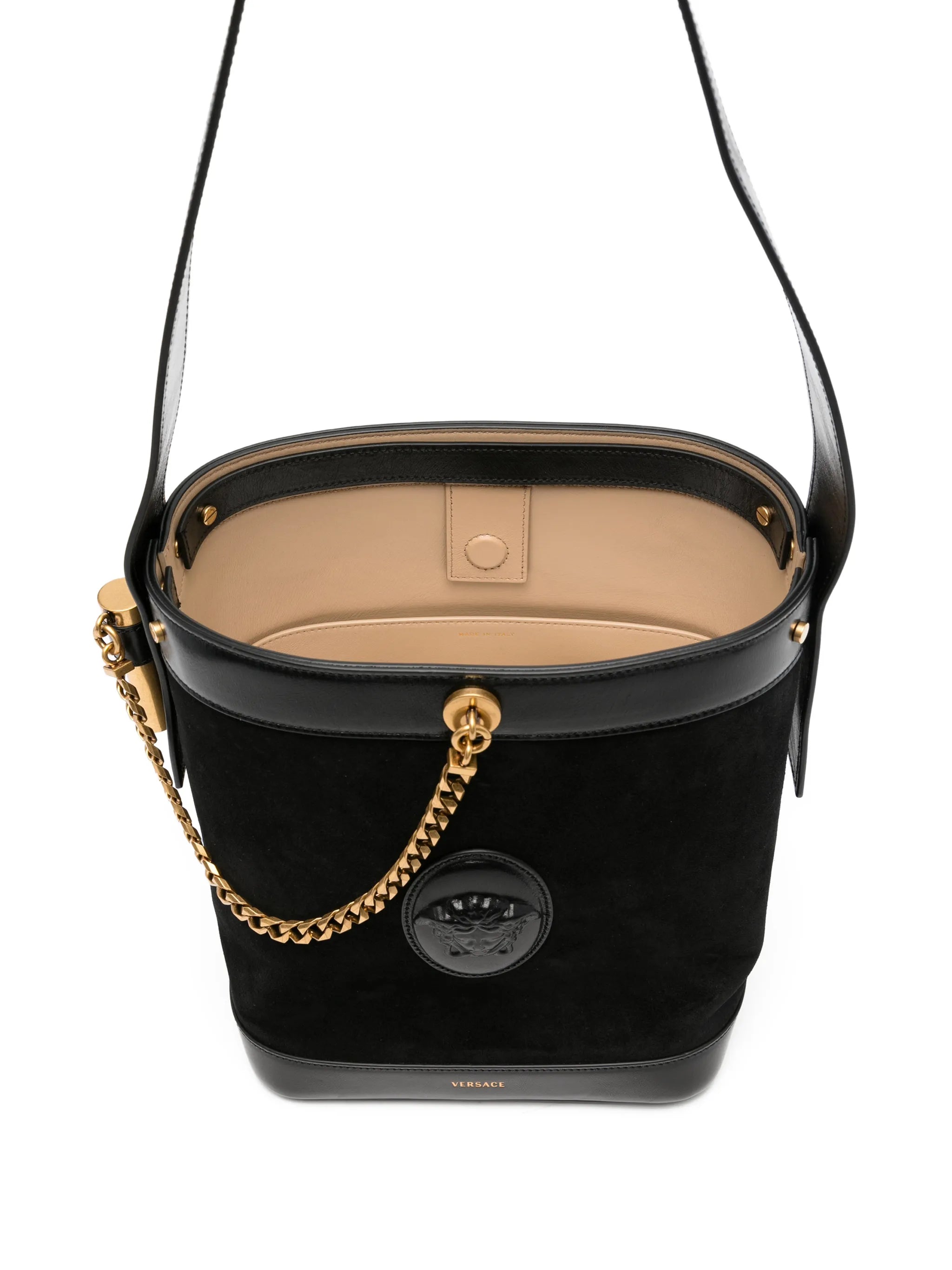 chain-detail leather bucket bag
