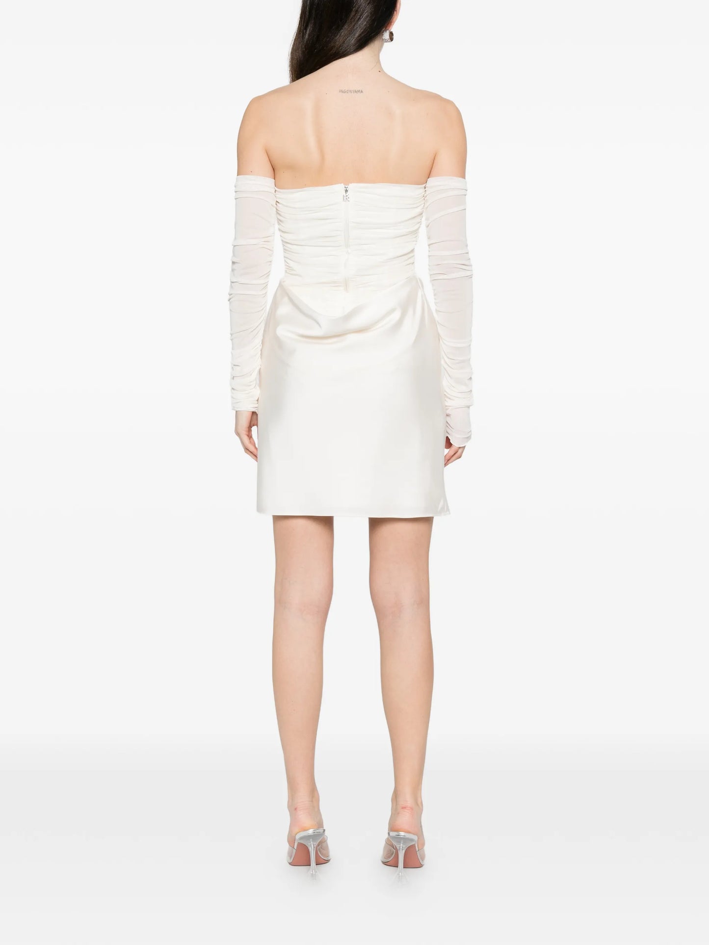 Ruched mesh mini dress