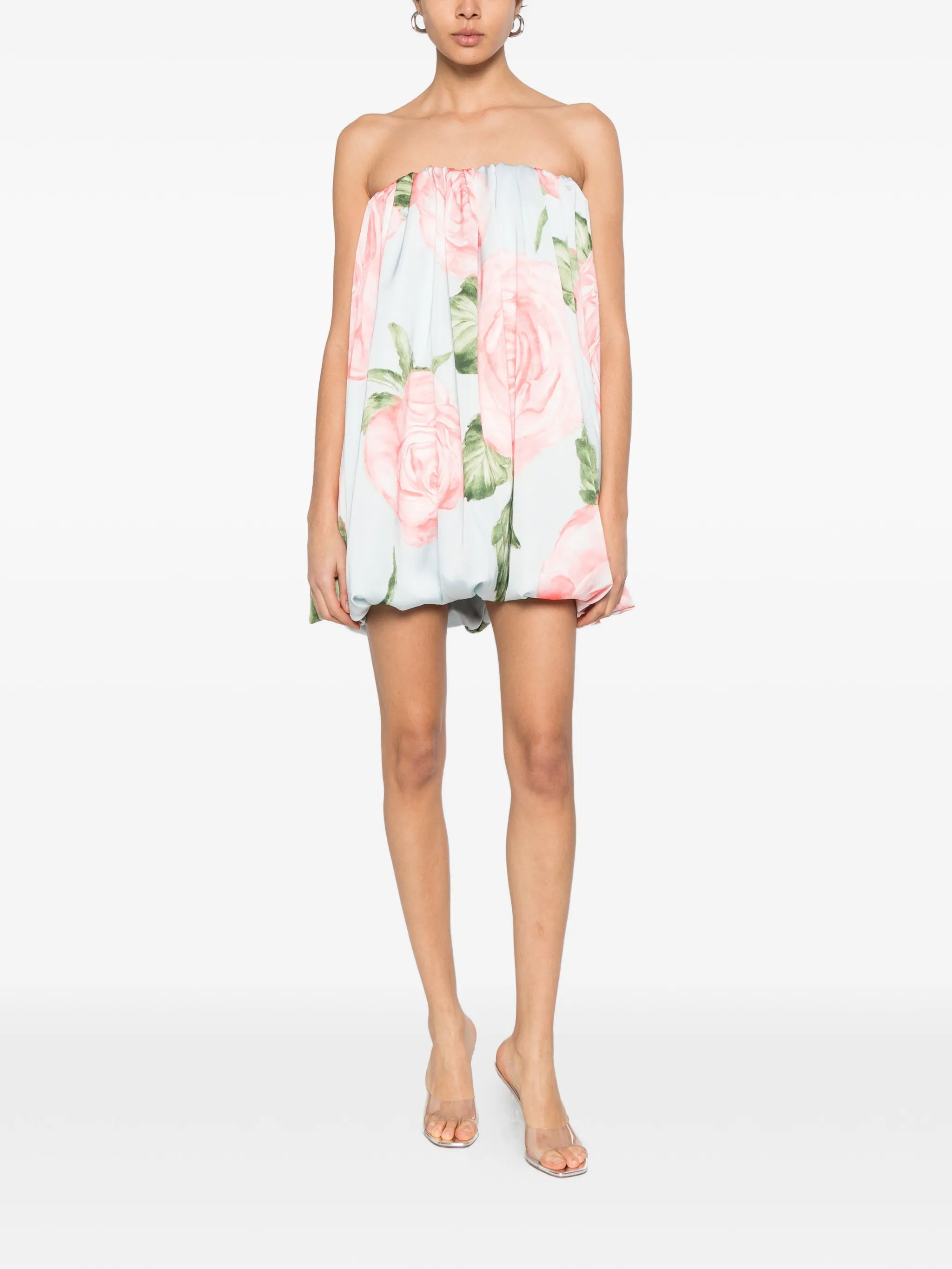 floral strapless mini dress