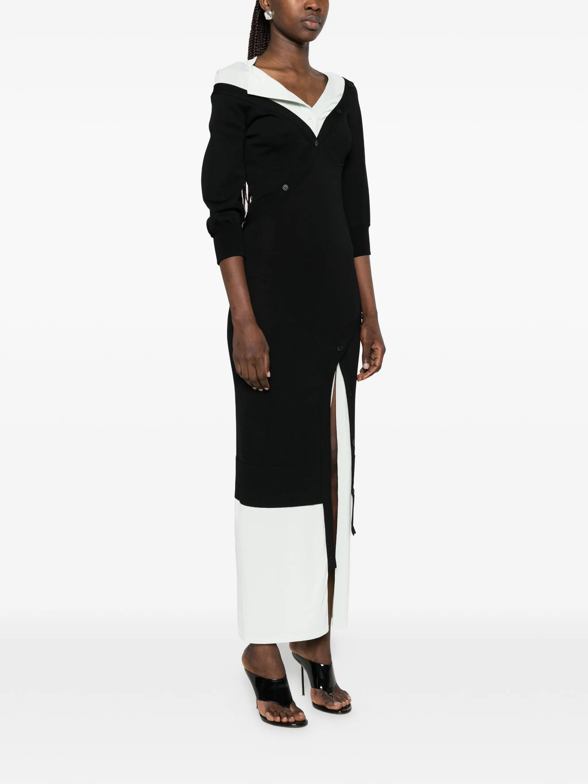 off-shoulder layered maxi dress