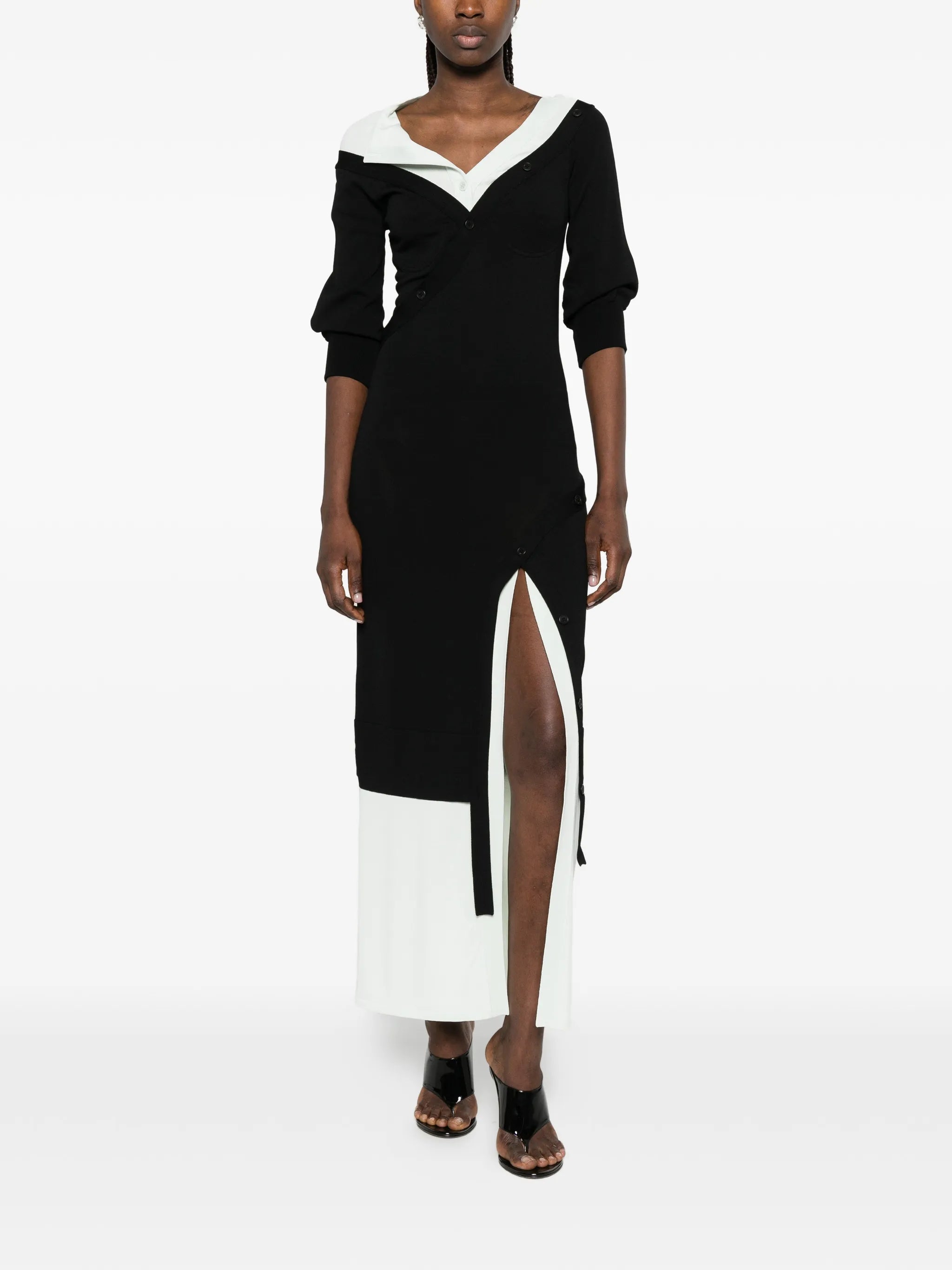 off-shoulder layered maxi dress