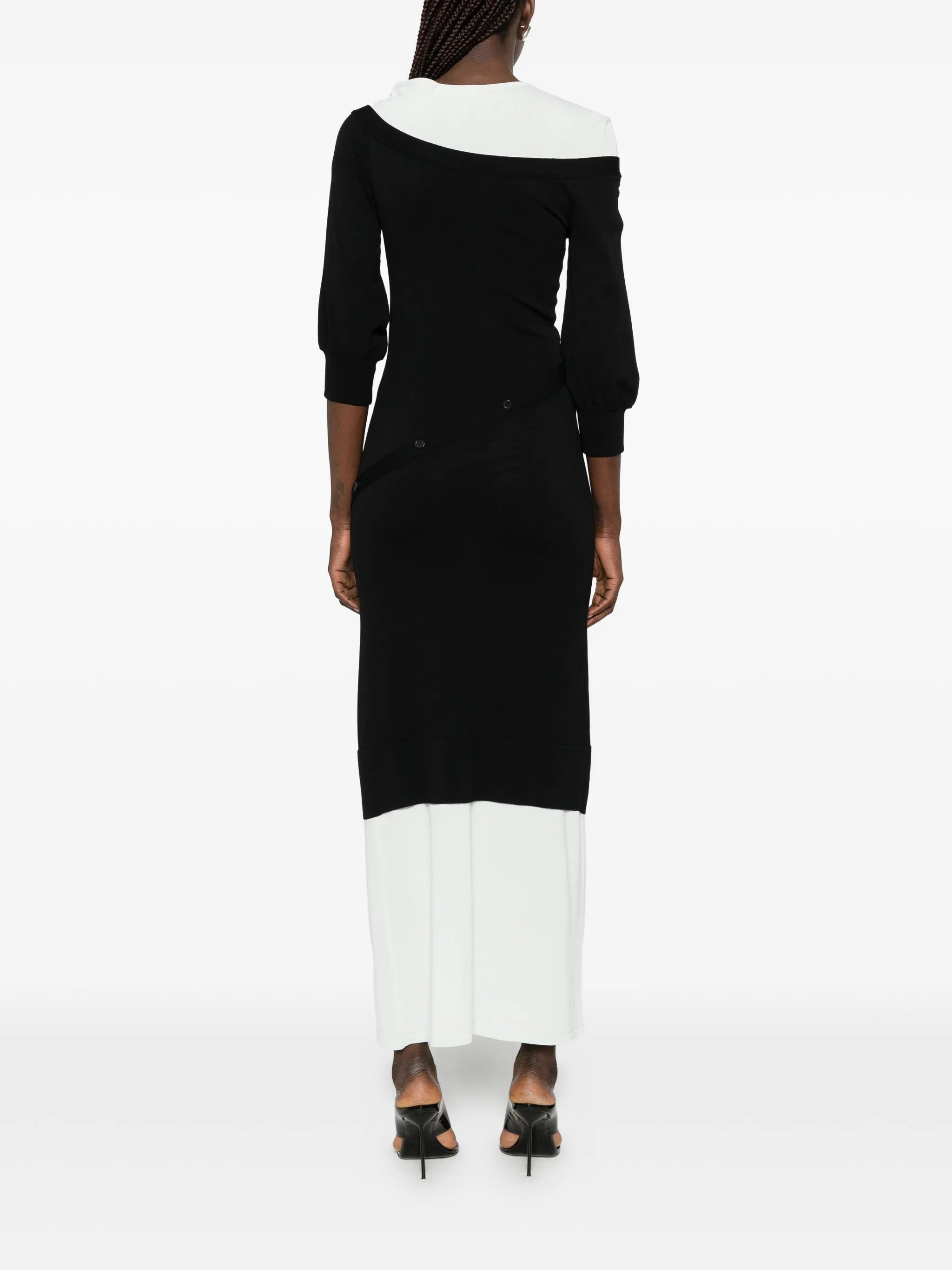 off-shoulder layered maxi dress