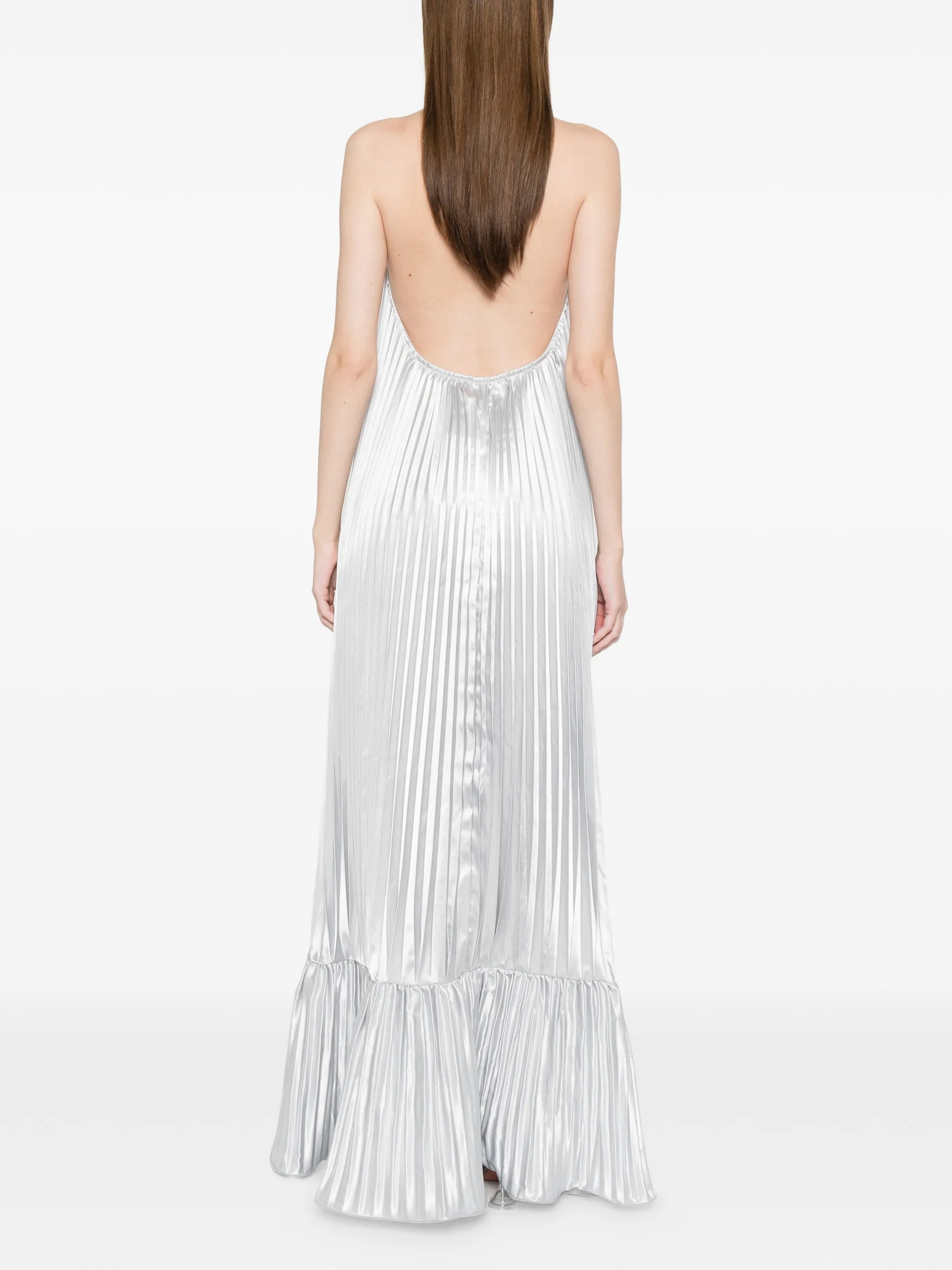 pleated halter gown dress