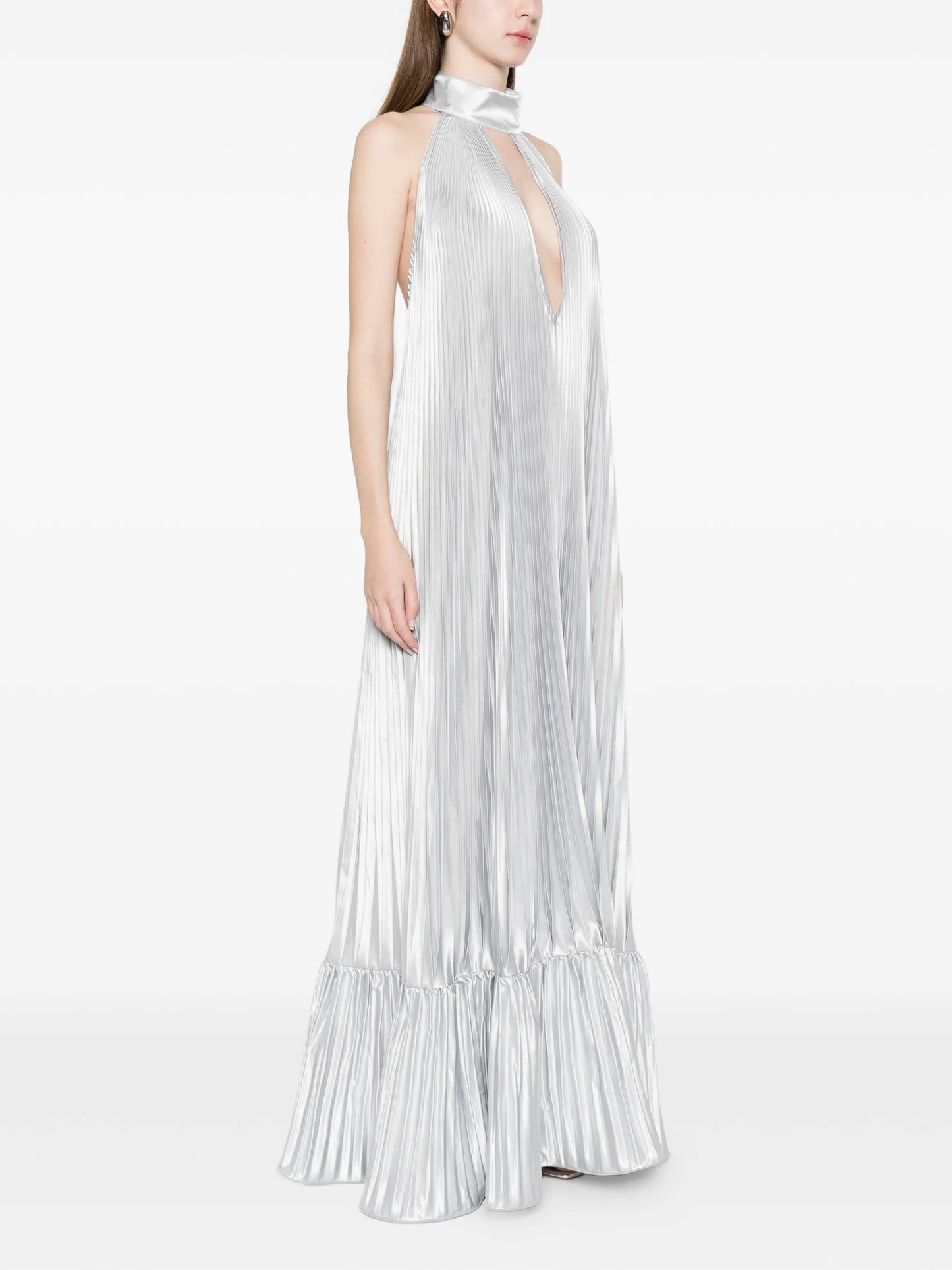 pleated halter gown dress