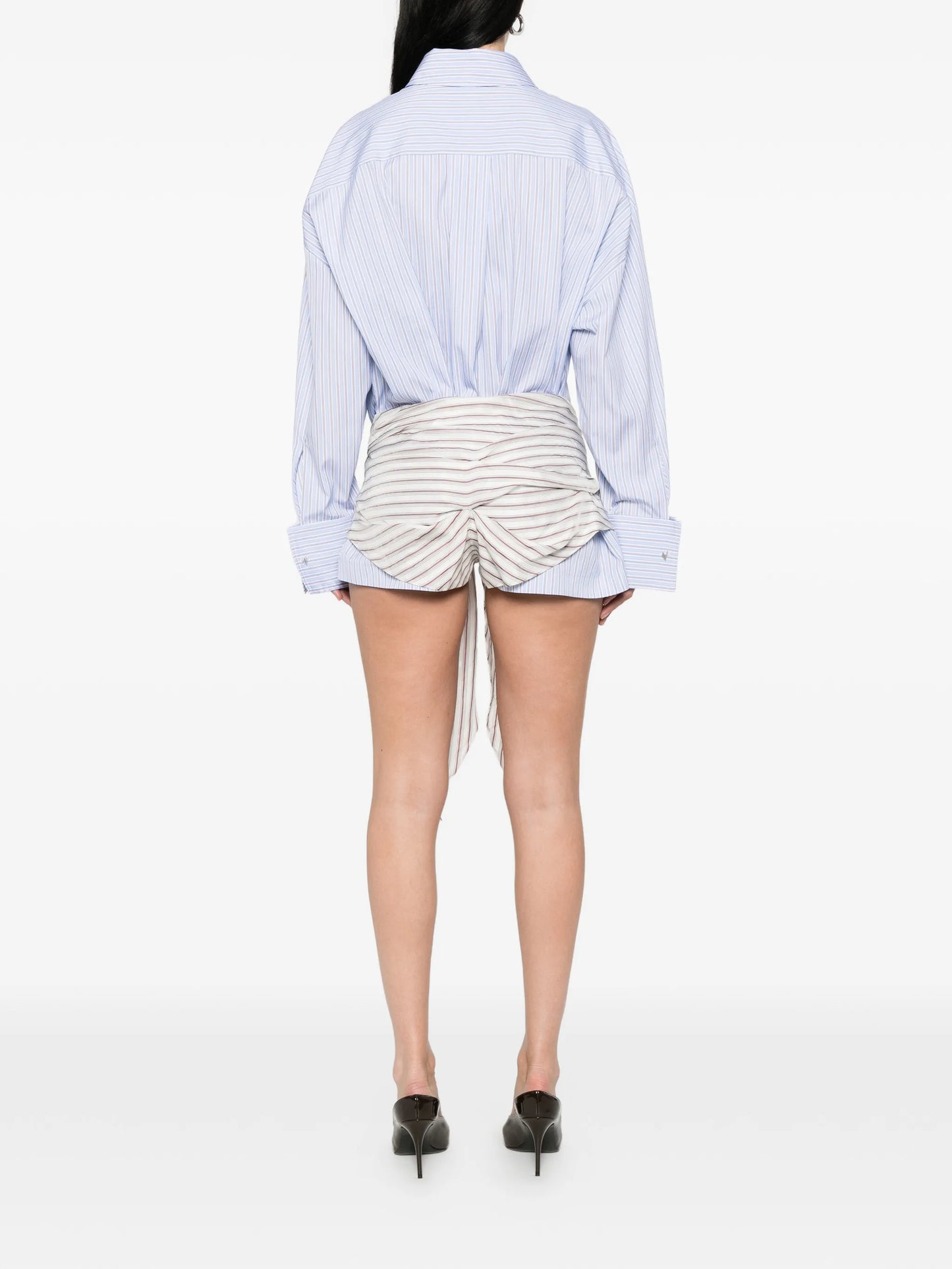 striped-pattern mini shirt dress
