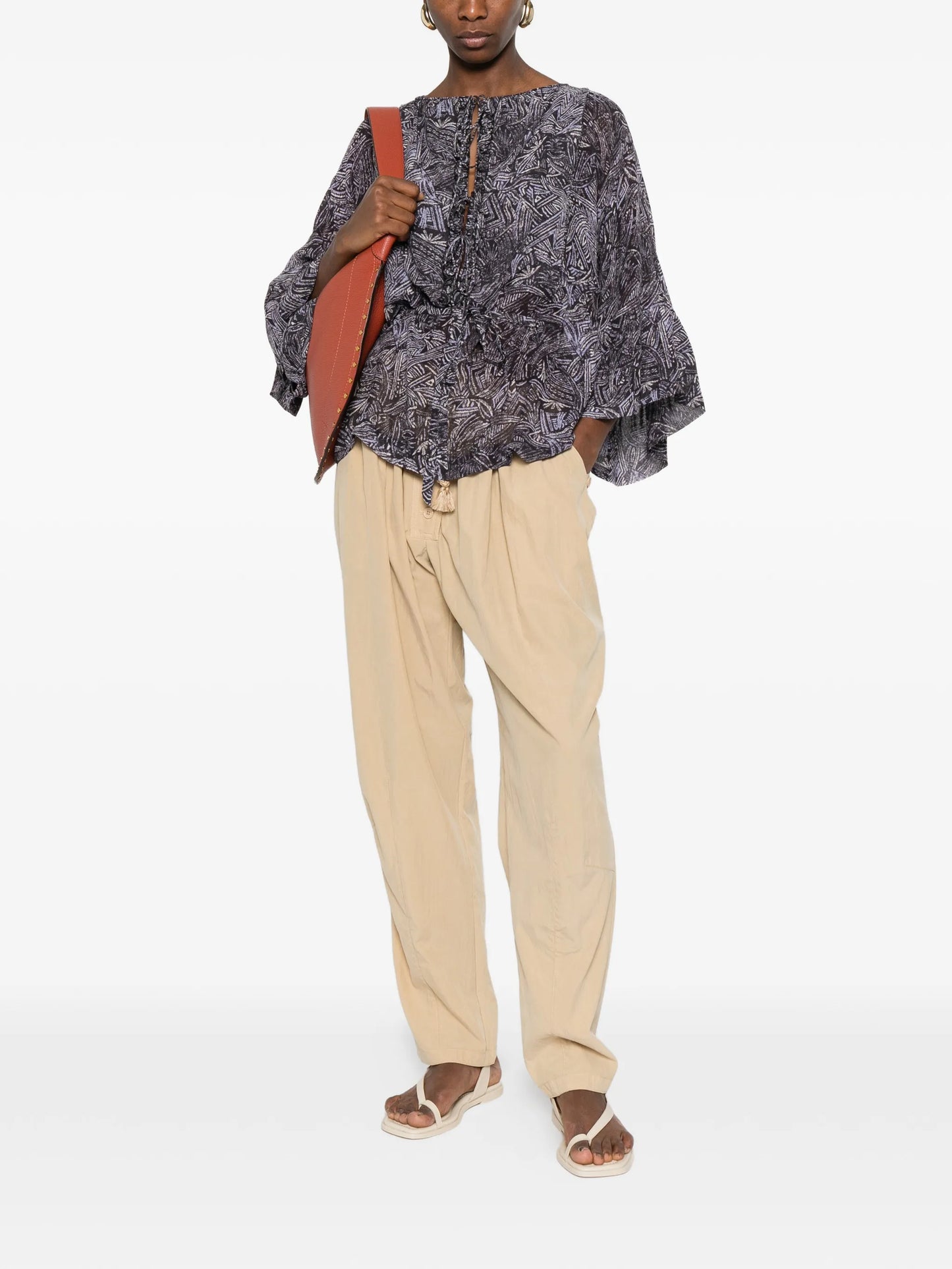 Tekia abstract-print ruffled shirt